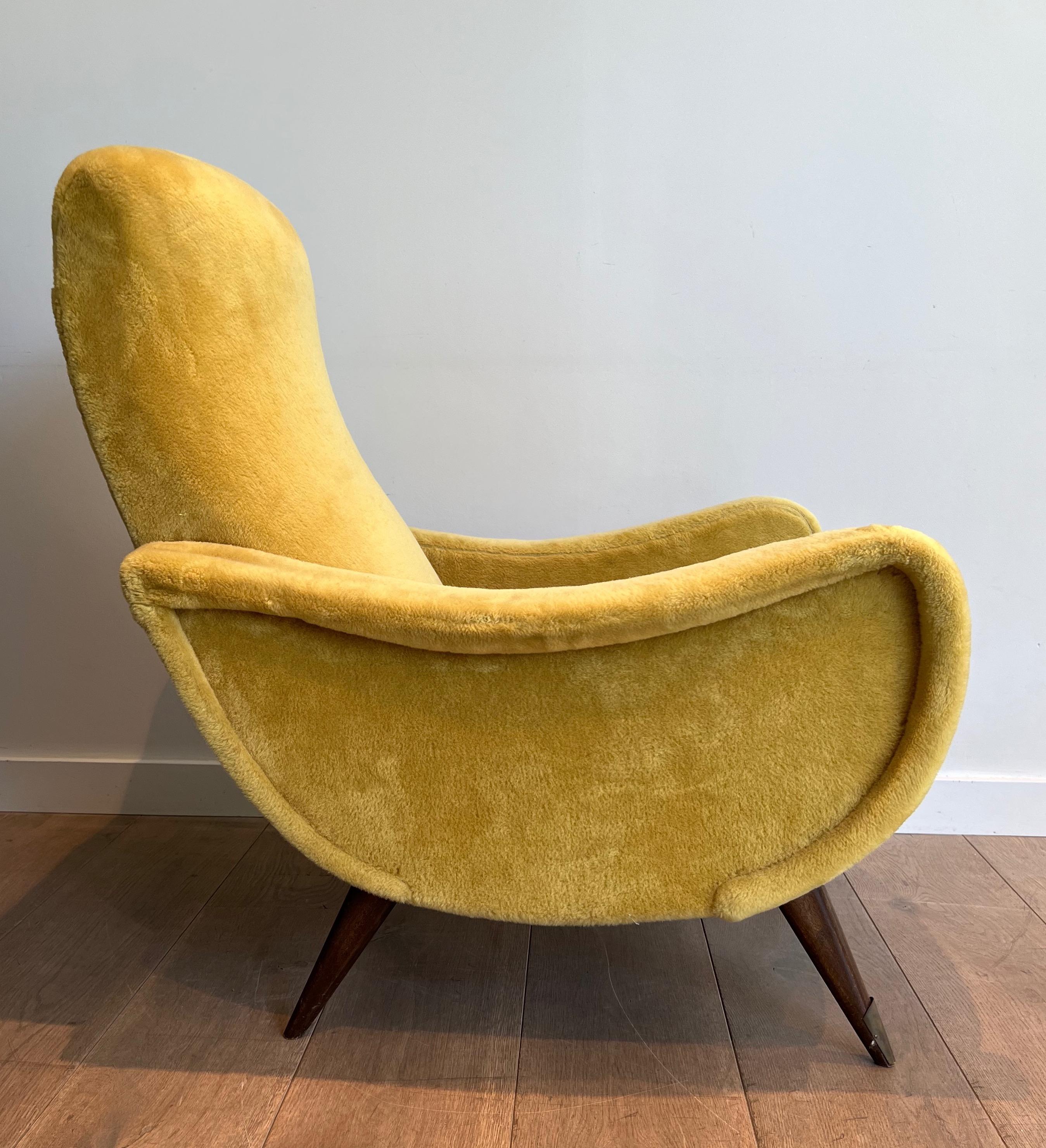 20th Century Pair of Design Armchairs in Yellow Velvet by Marco Zanusso. Circa 1960