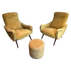Pair of Design Armchairs in Yellow Velvet by Marco Zanusso. Circa 1960