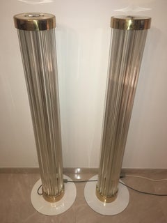 Pair of Design Brass and Art Glass Modern Floor Lamps/Kamenicky Senov, 1960s