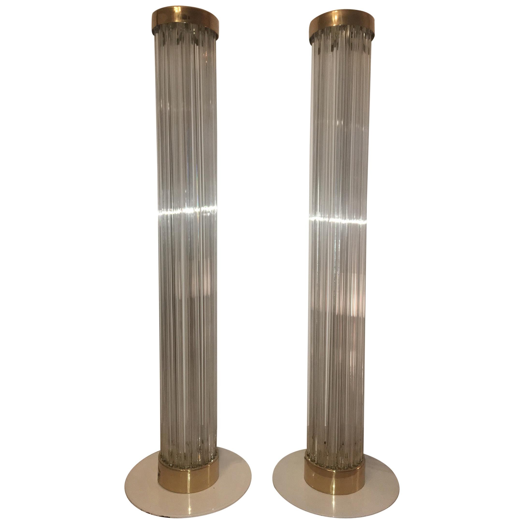 Pair of Design Brass and Art Glass Modern Floor Lamps/Kamenicky Senov, 1960s