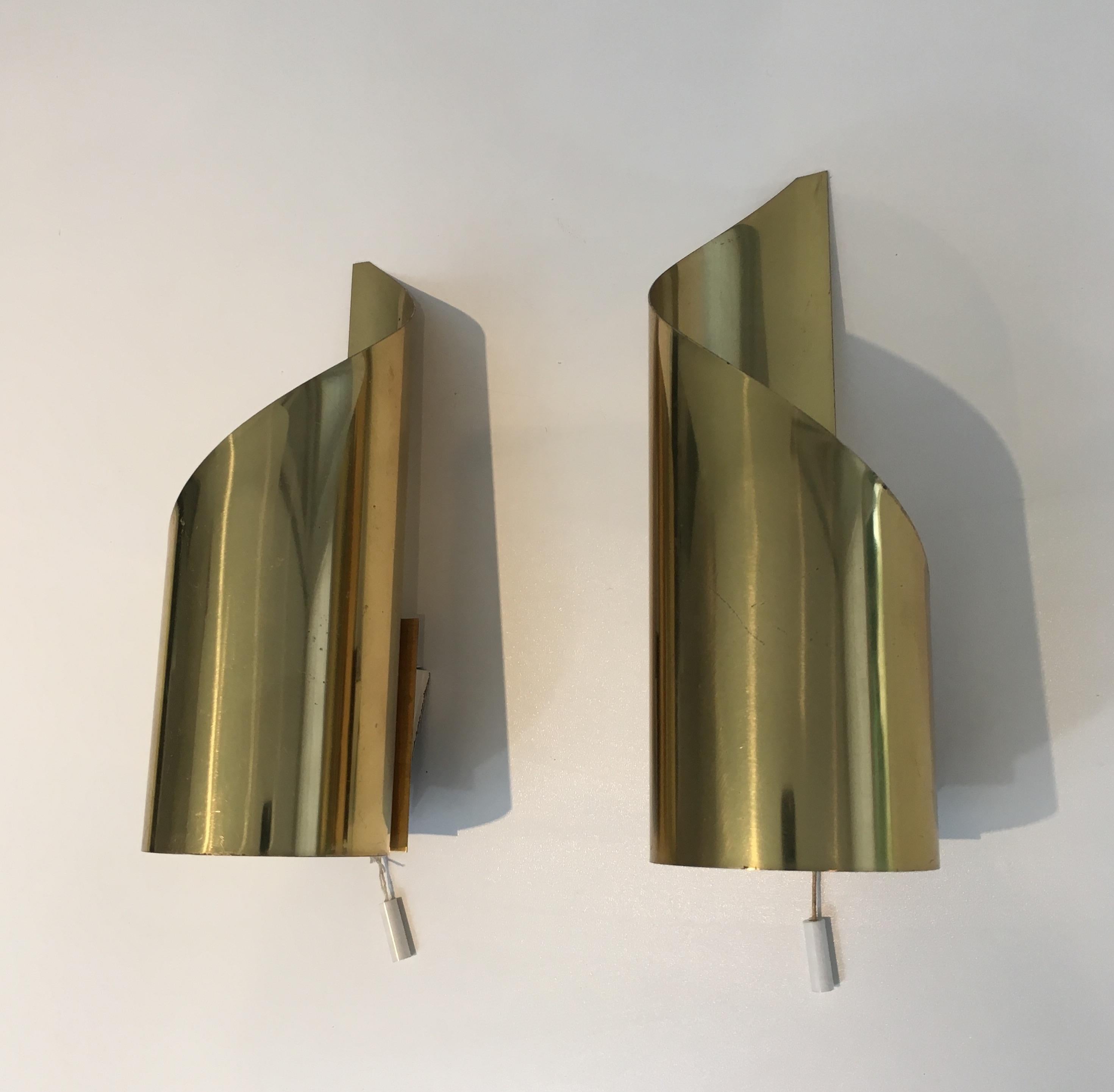 Mid-Century Modern Pair of Design Brass Sconces