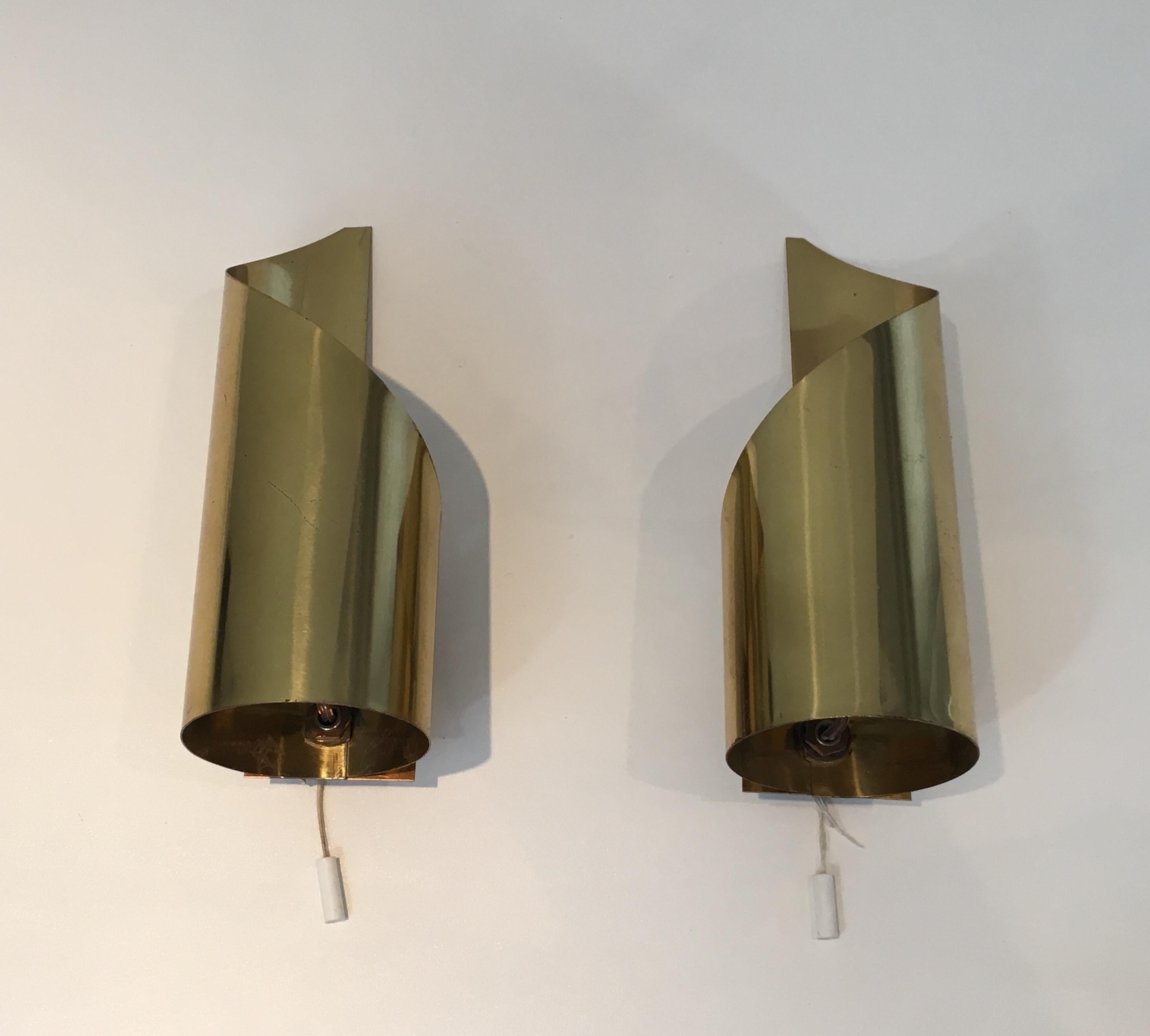 French Pair of Design Brass Sconces
