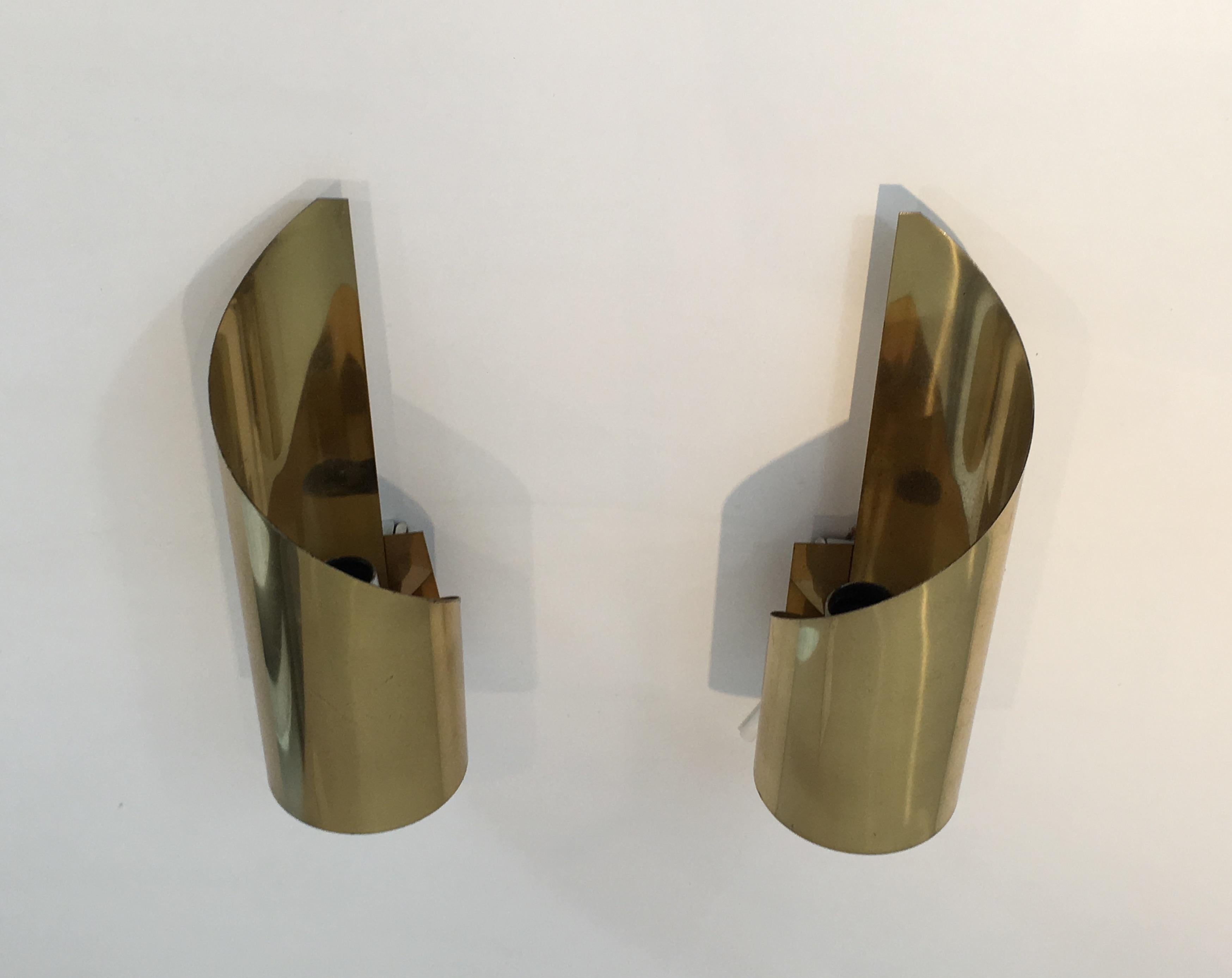 Pair of Design Brass Sconces im Zustand „Gut“ in Marcq-en-Barœul, Hauts-de-France