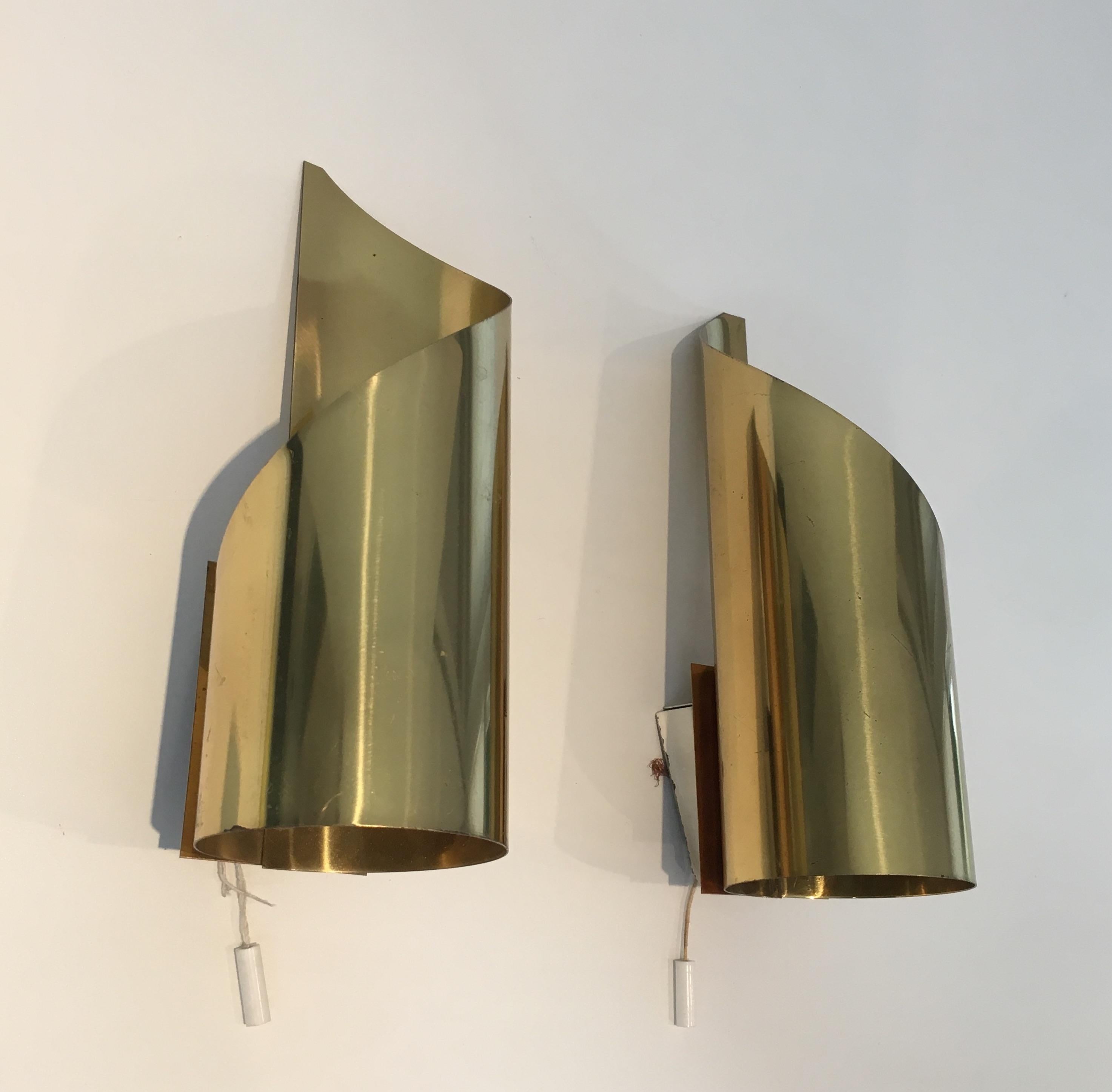Mid-20th Century Pair of Design Brass Sconces