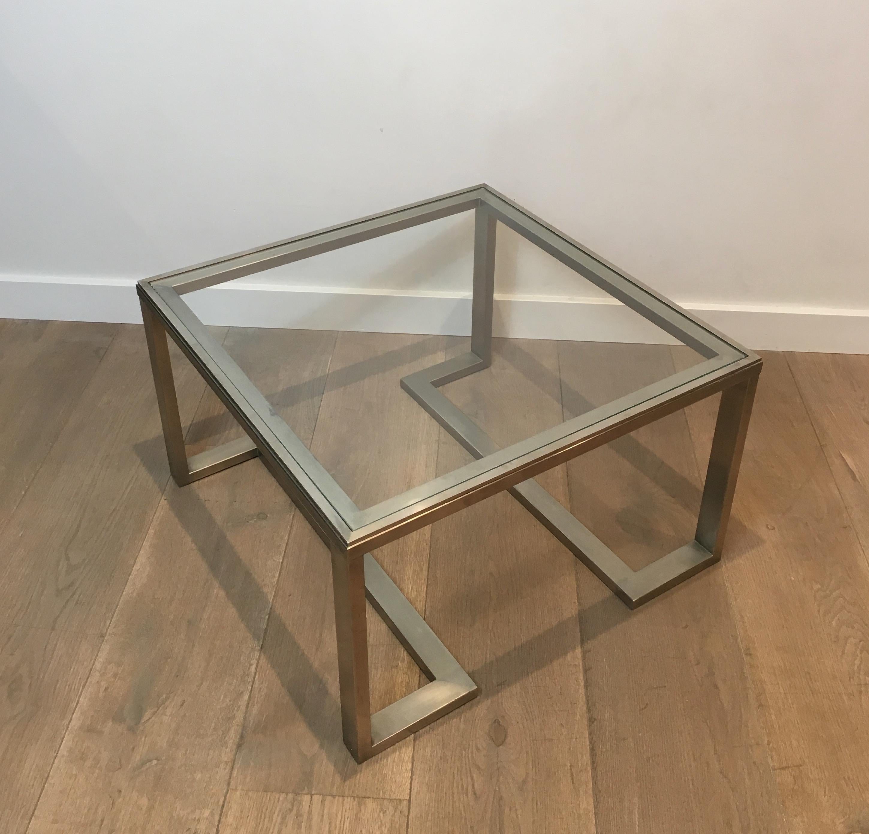 Pair of Design Brushed Steel Side Tables, French, circa 1970 For Sale 5