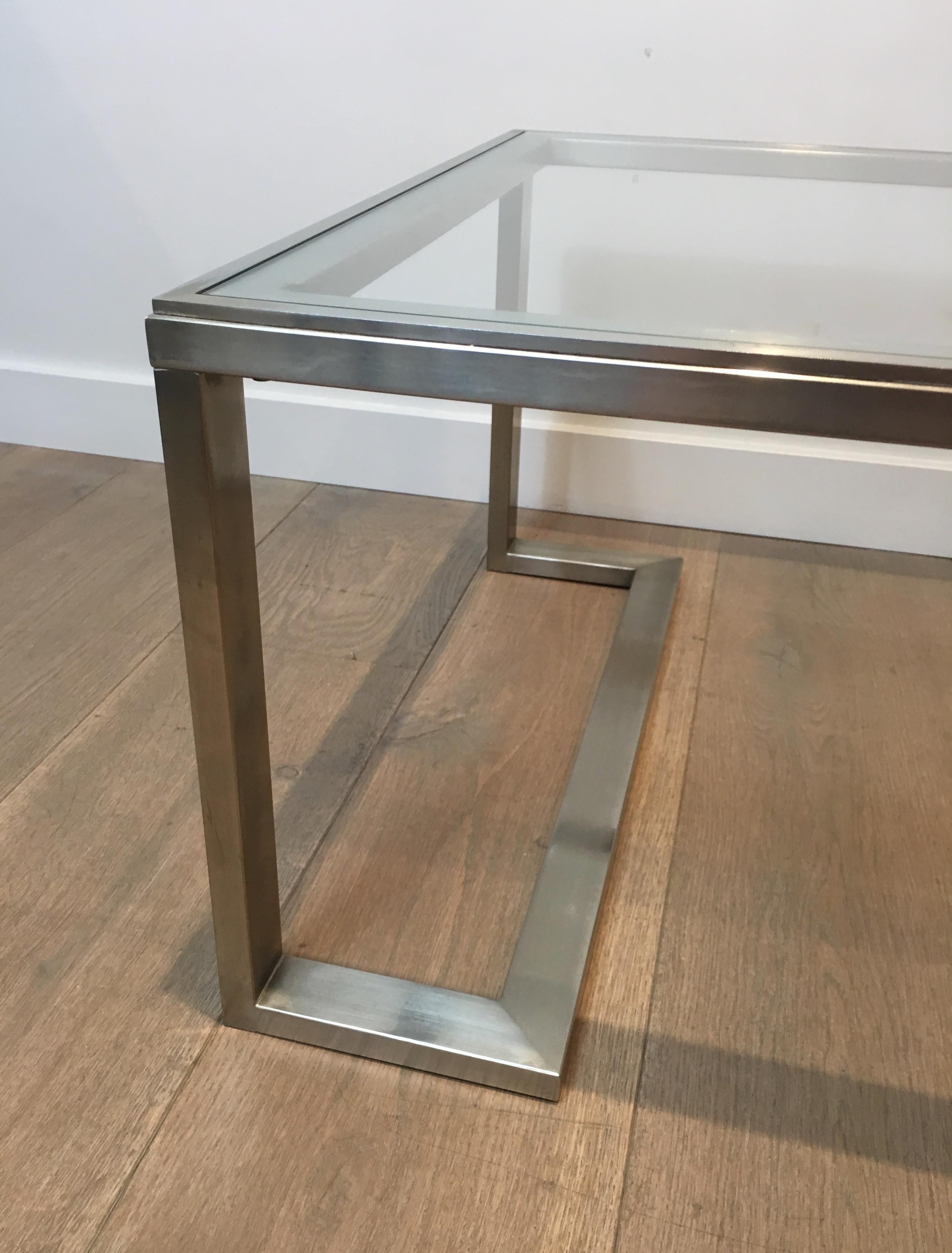 Pair of Design Brushed Steel Side Tables, French, circa 1970 For Sale 6