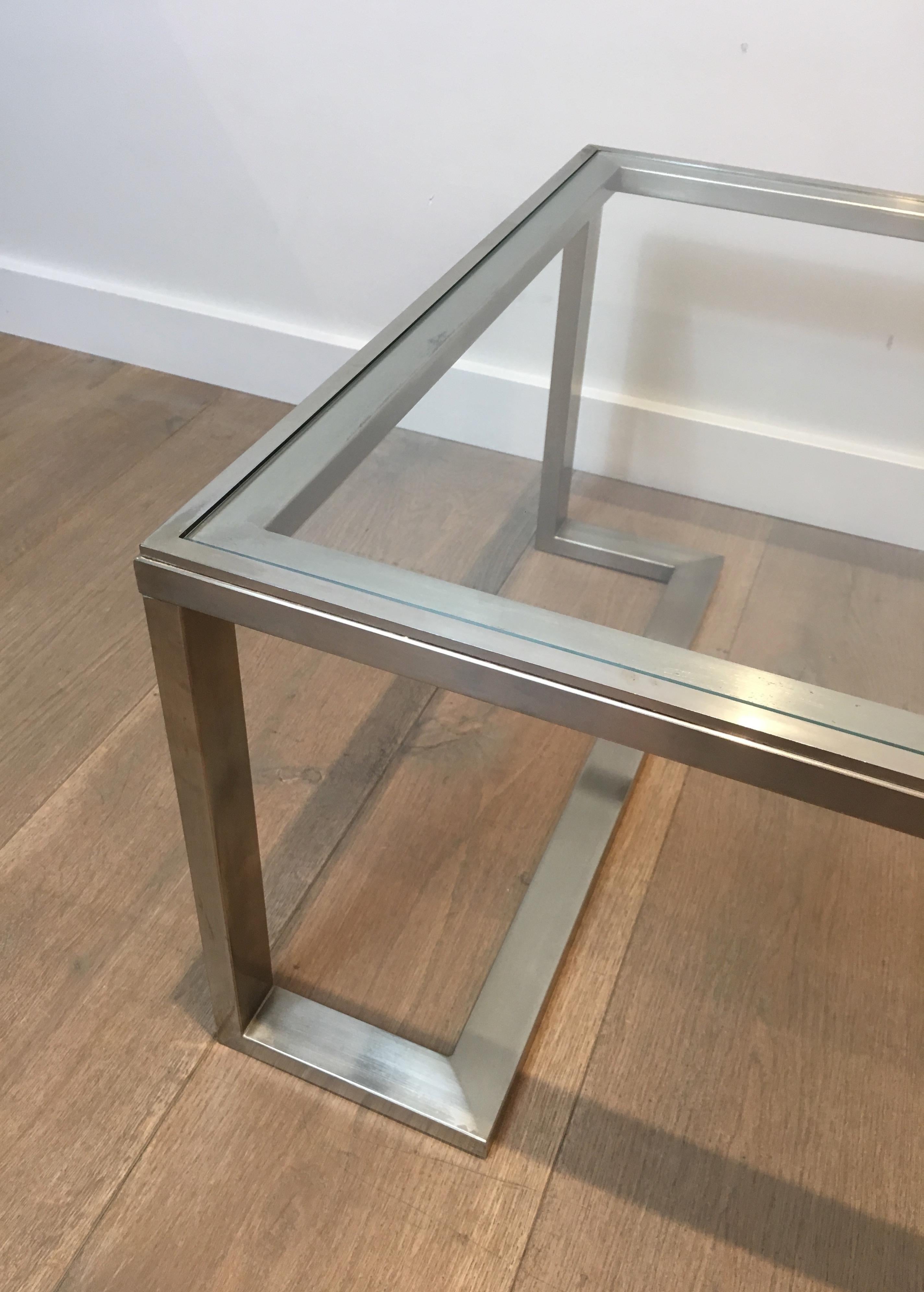 Pair of Design Brushed Steel Side Tables, French, circa 1970 For Sale 7