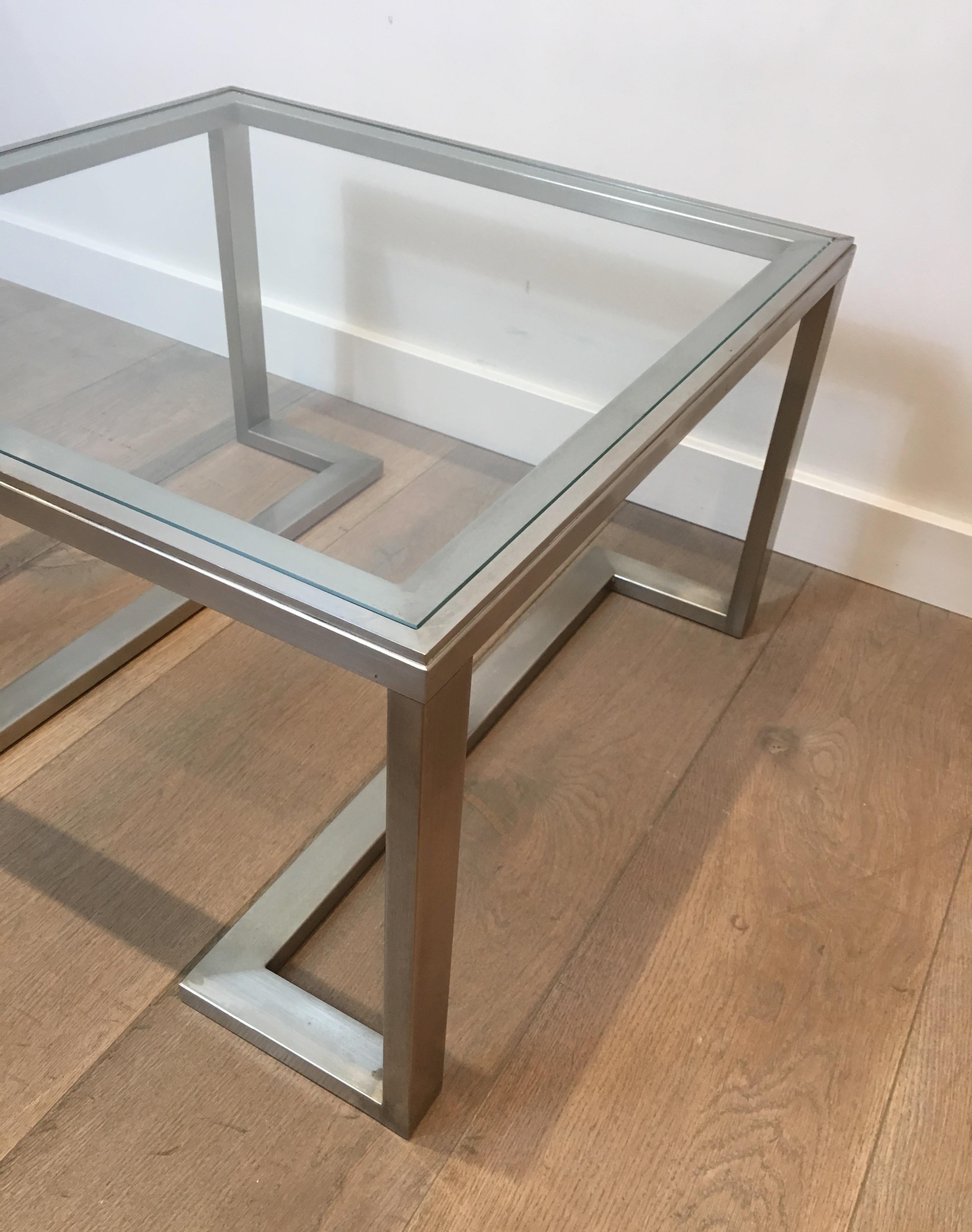 Pair of Design Brushed Steel Side Tables, French, circa 1970 For Sale 8