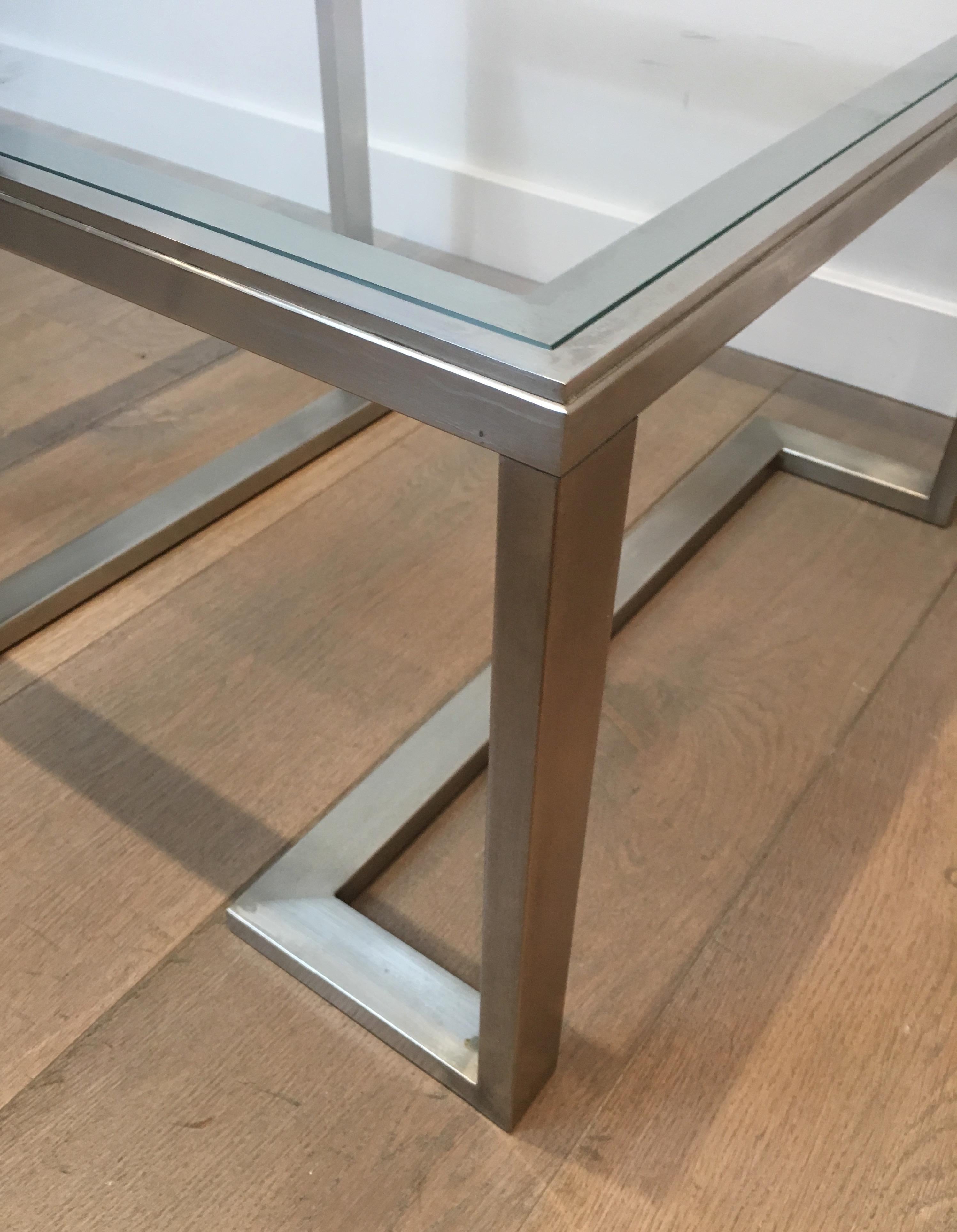 Pair of Design Brushed Steel Side Tables, French, circa 1970 For Sale 9