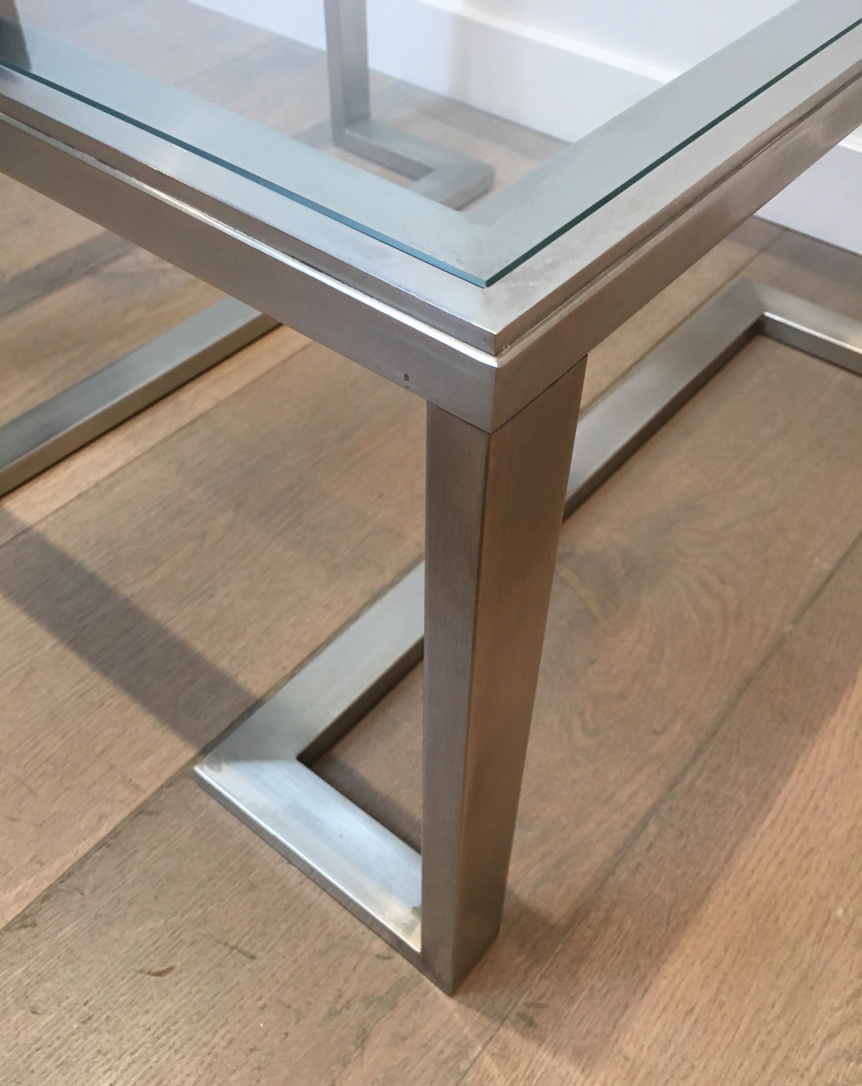 Pair of Design Brushed Steel Side Tables, French, circa 1970 For Sale 10