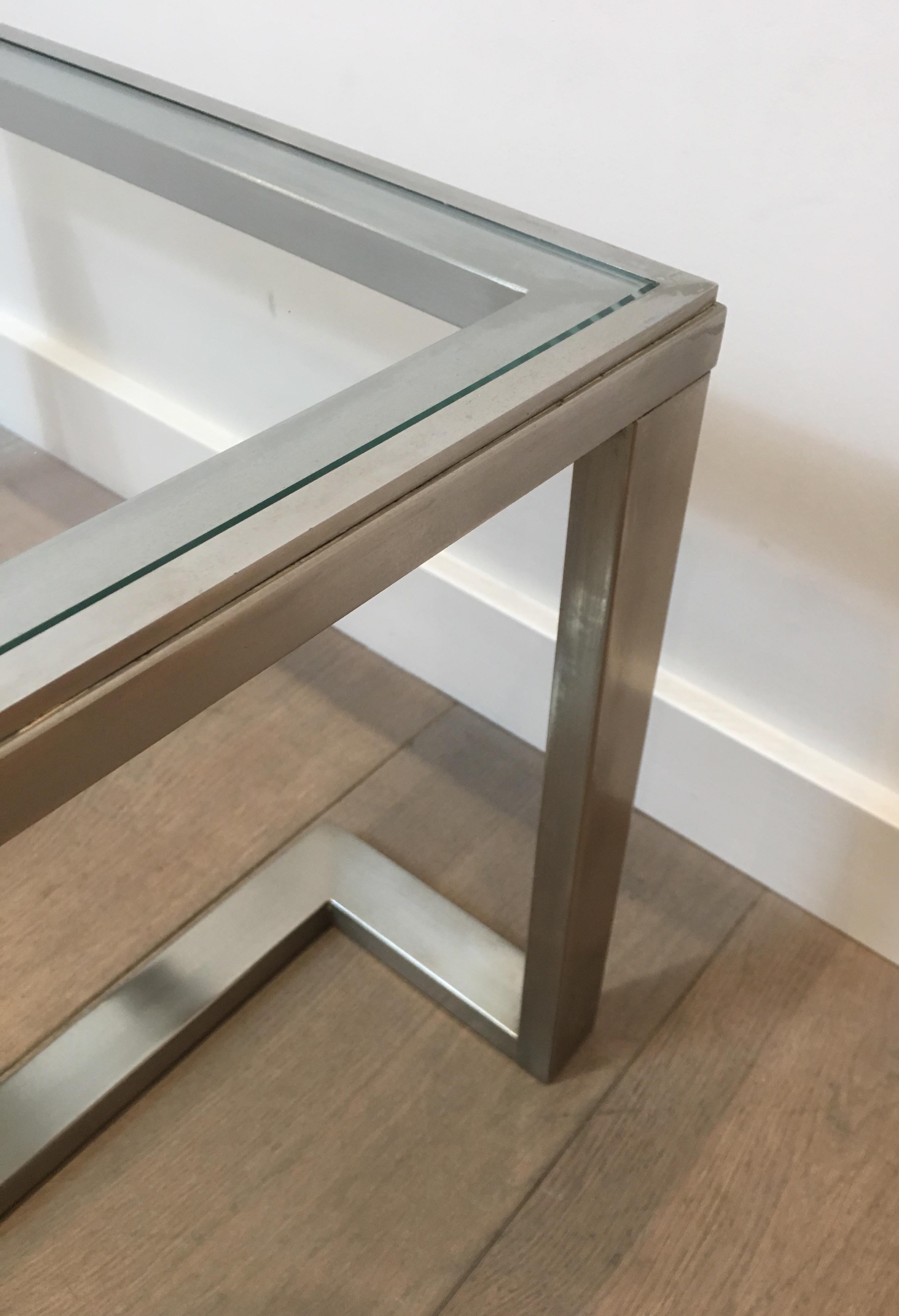 Pair of Design Brushed Steel Side Tables, French, circa 1970 For Sale 11