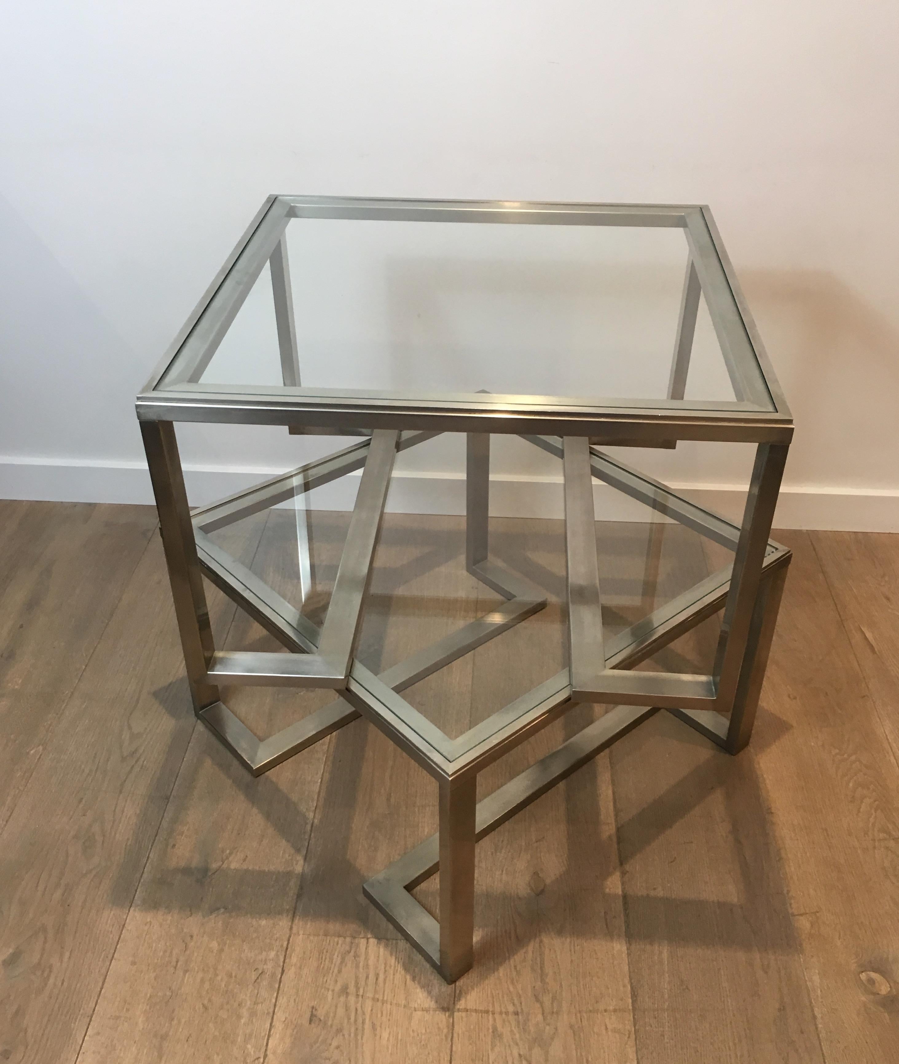 Pair of Design Brushed Steel Side Tables, French, circa 1970 For Sale 14