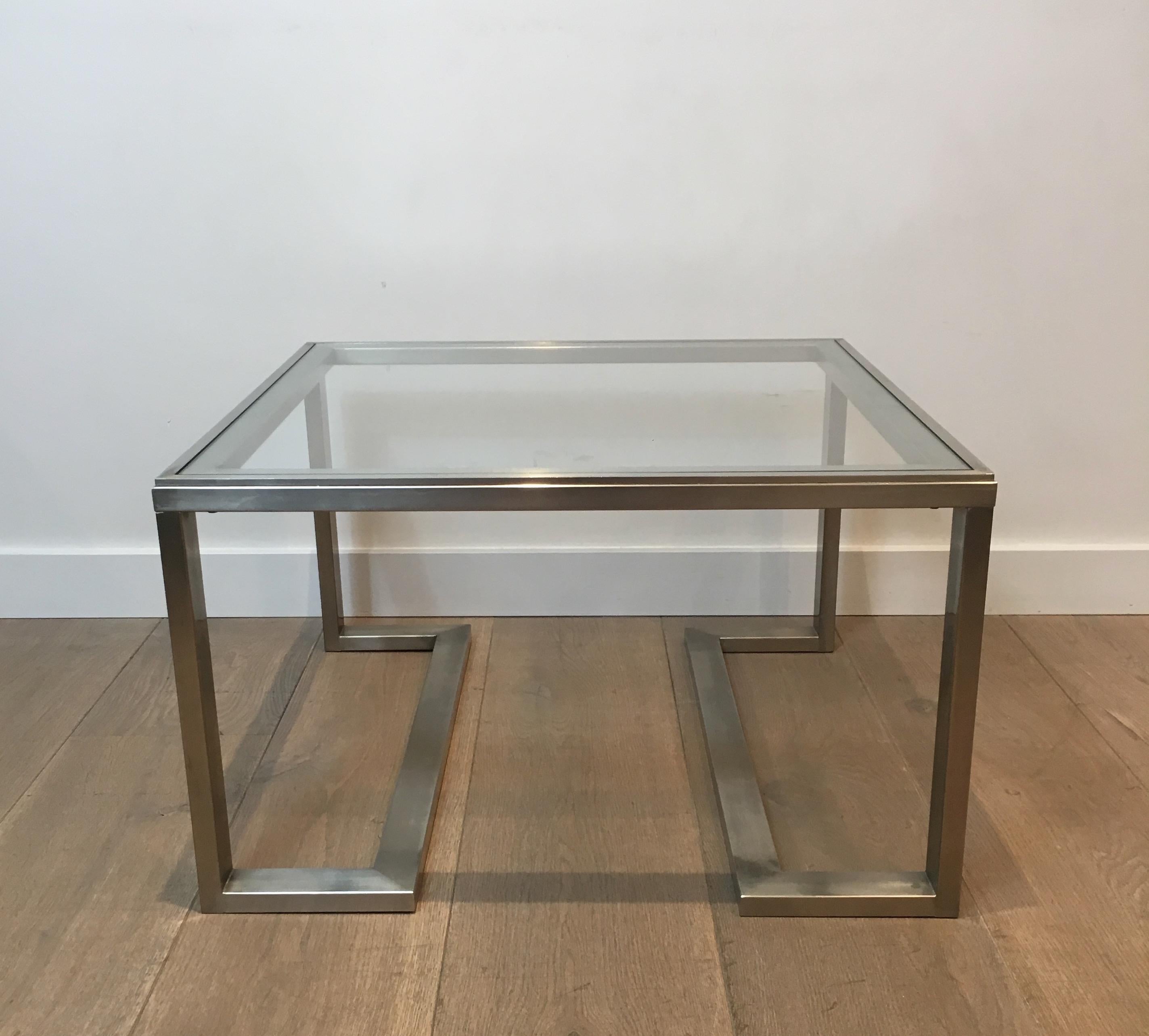 Pair of Design Brushed Steel Side Tables, French, circa 1970 For Sale 2