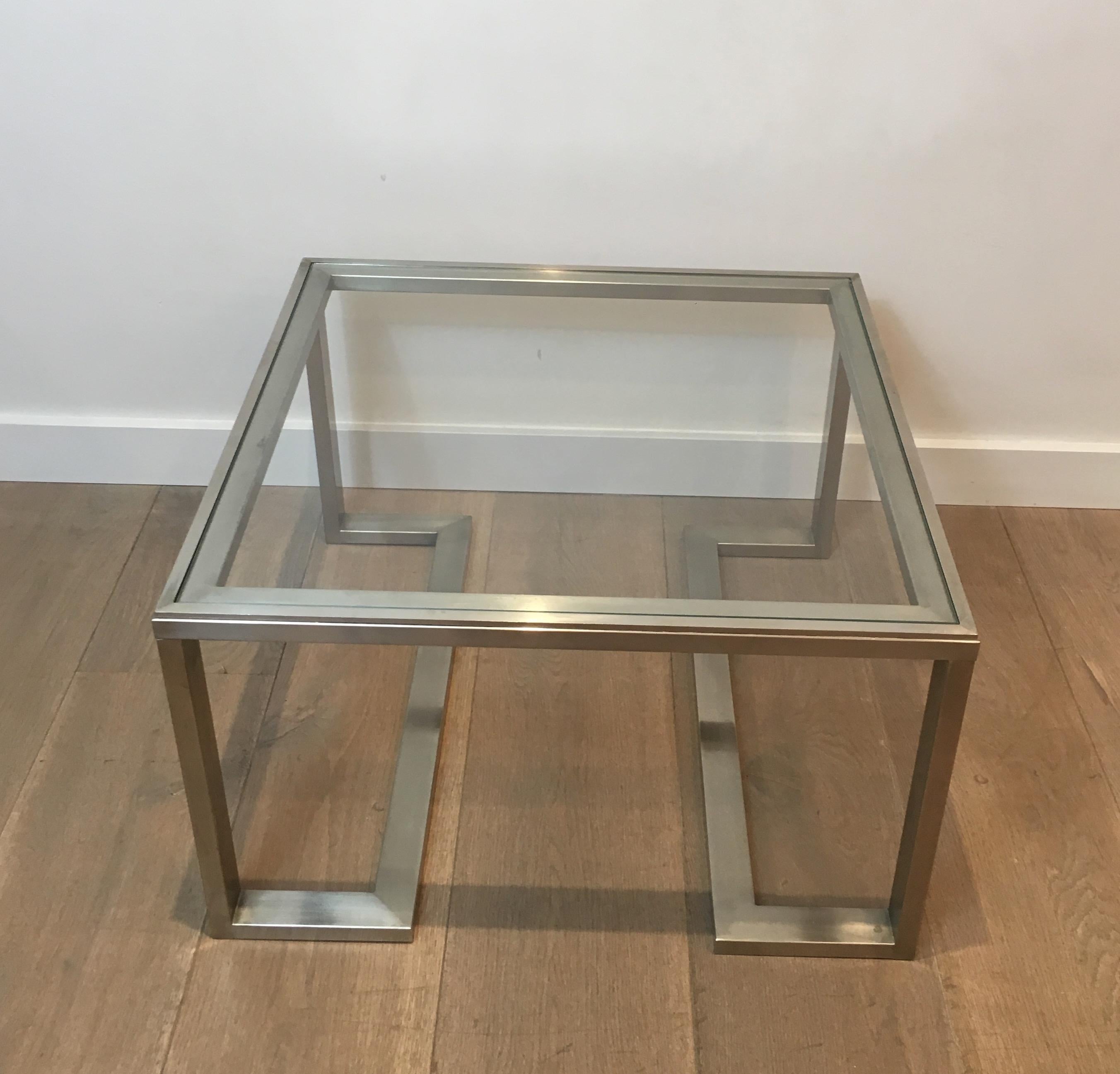 Pair of Design Brushed Steel Side Tables, French, circa 1970 For Sale 3