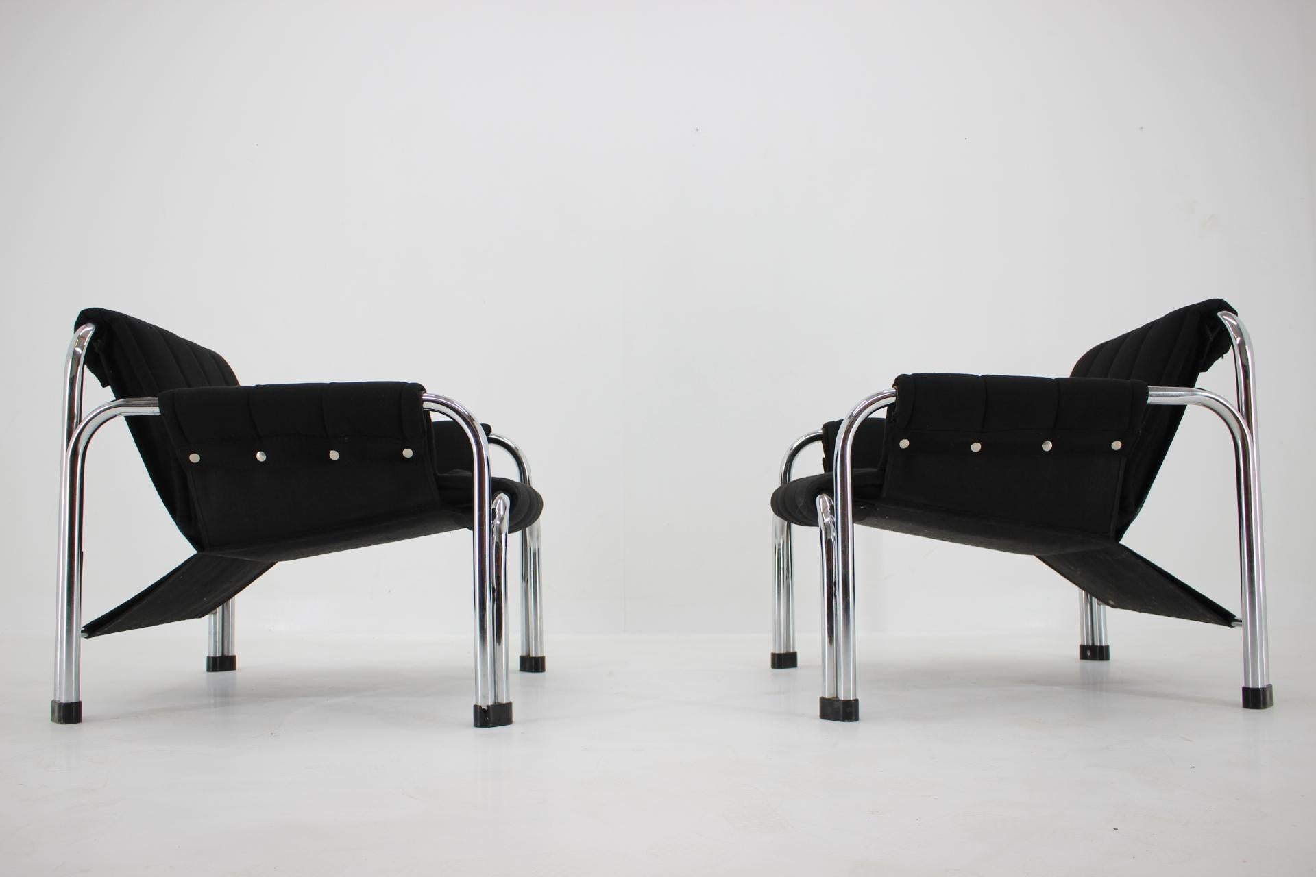Mid-Century Modern Pair of Design Chrome Armchairs by Viliam Chlebo, Czechoslovakia/up to 16 pieces For Sale