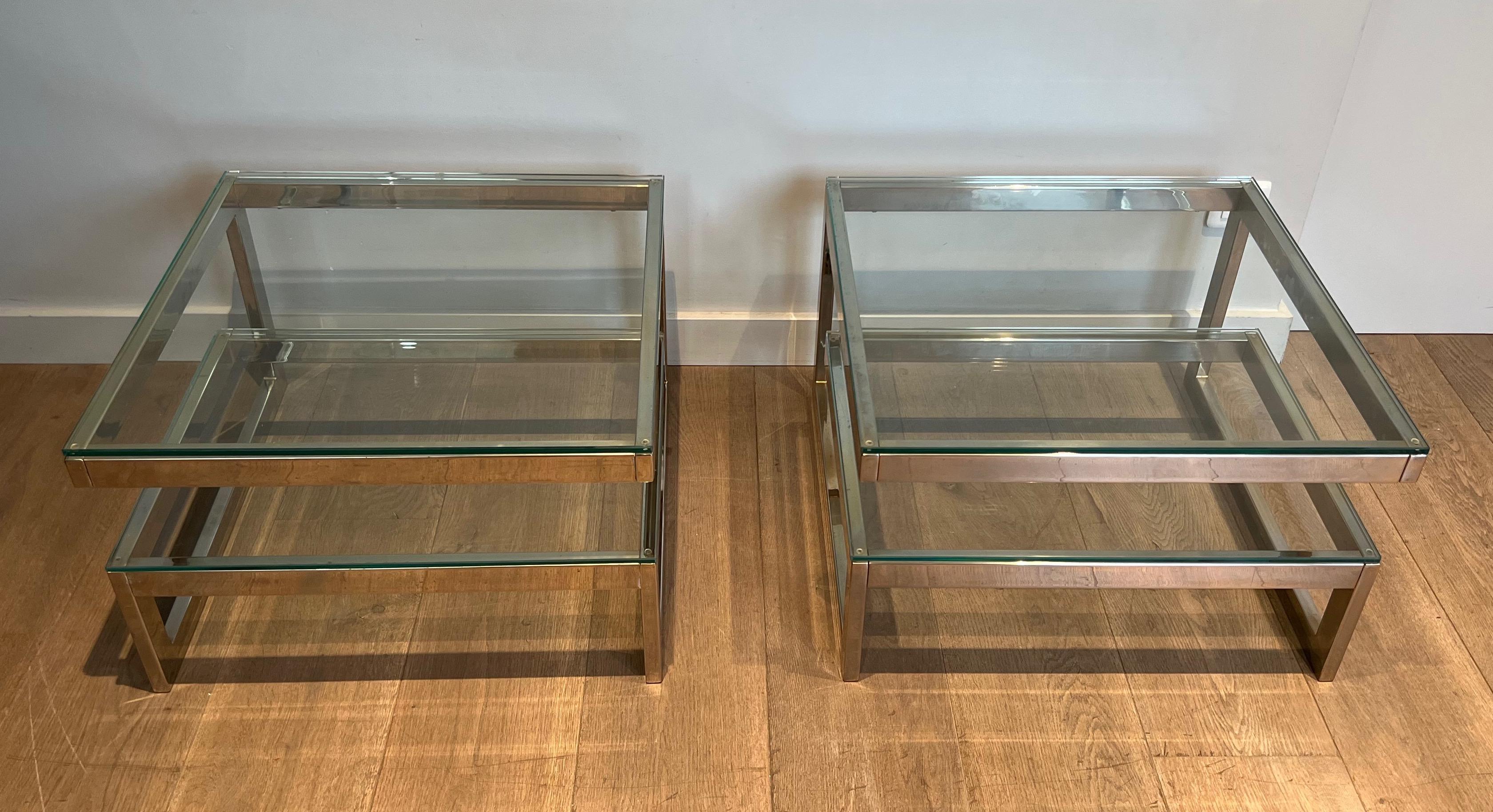 French Pair of Design Chrome Side Tables For Sale