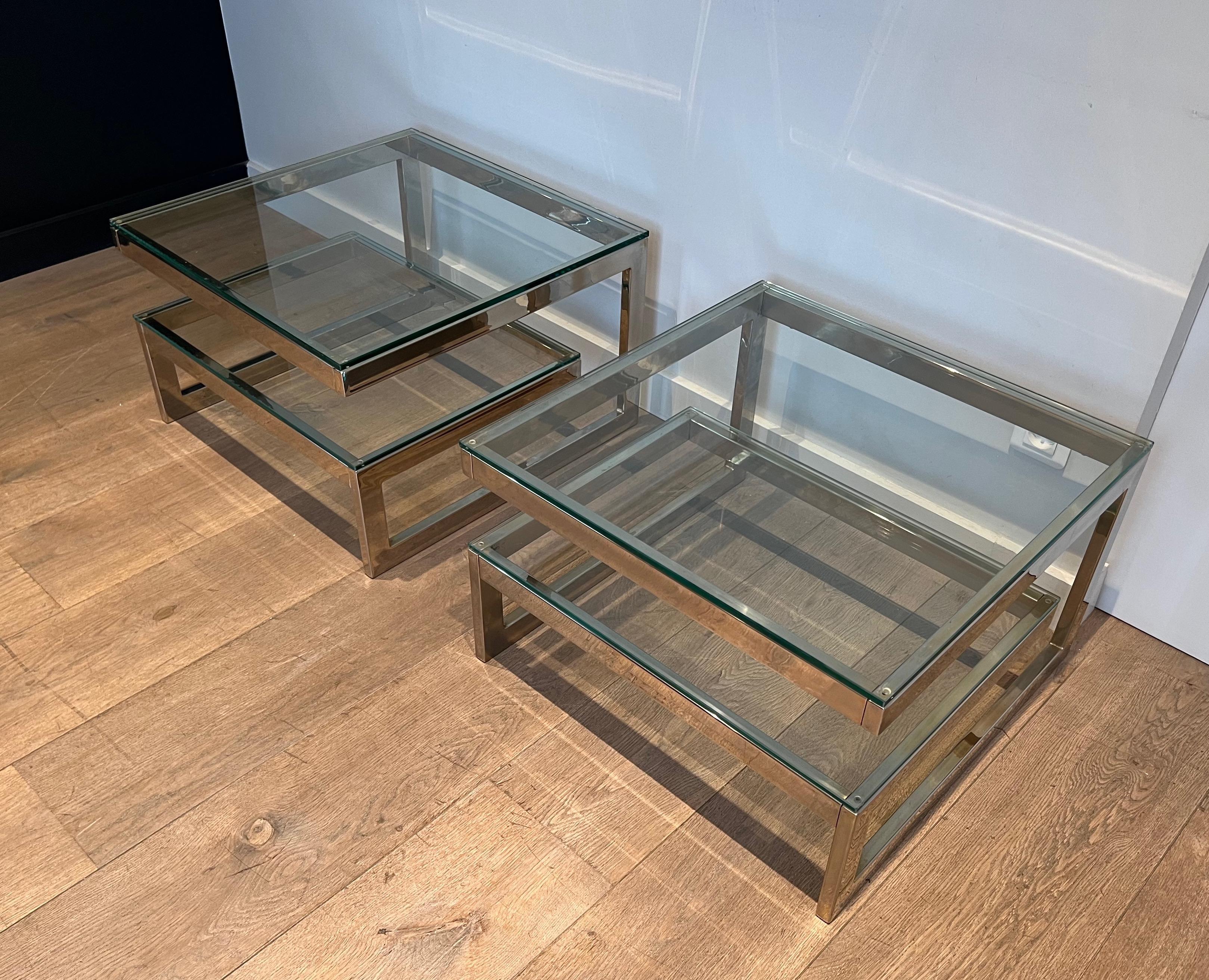 Pair of Design Chrome Side Tables In Good Condition For Sale In Marcq-en-Barœul, Hauts-de-France