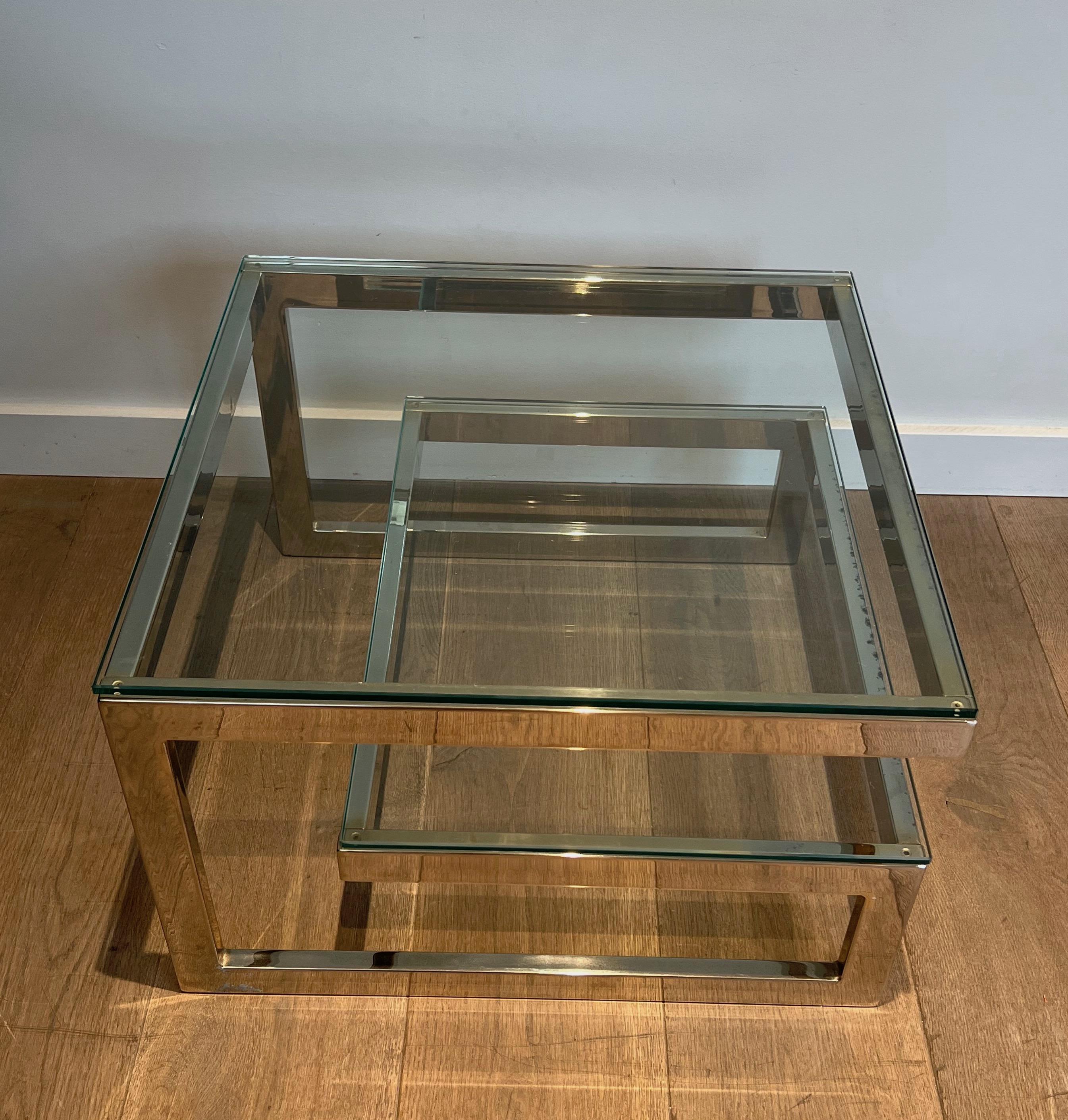 Glass Pair of Design Chrome Side Tables For Sale