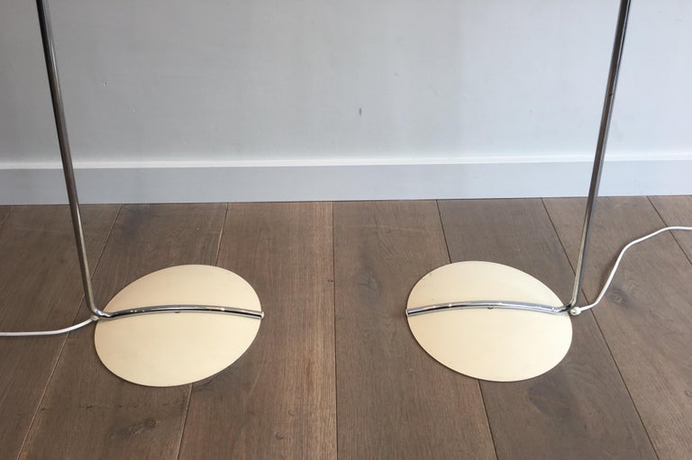 Pair of Design Floor Lamps in Chrome, with White Lacquered Bases and