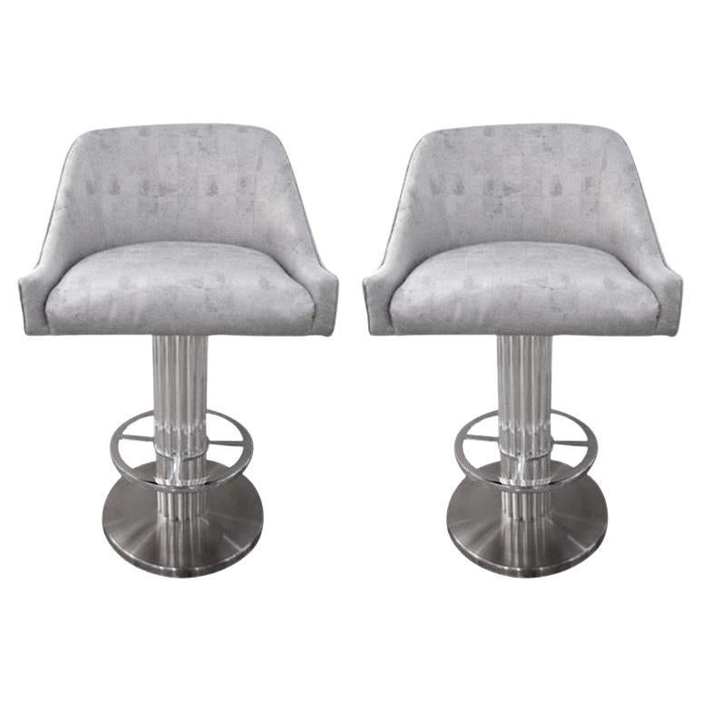 Pair of Design for Leisure Memory Swivel Bar Stools For Sale