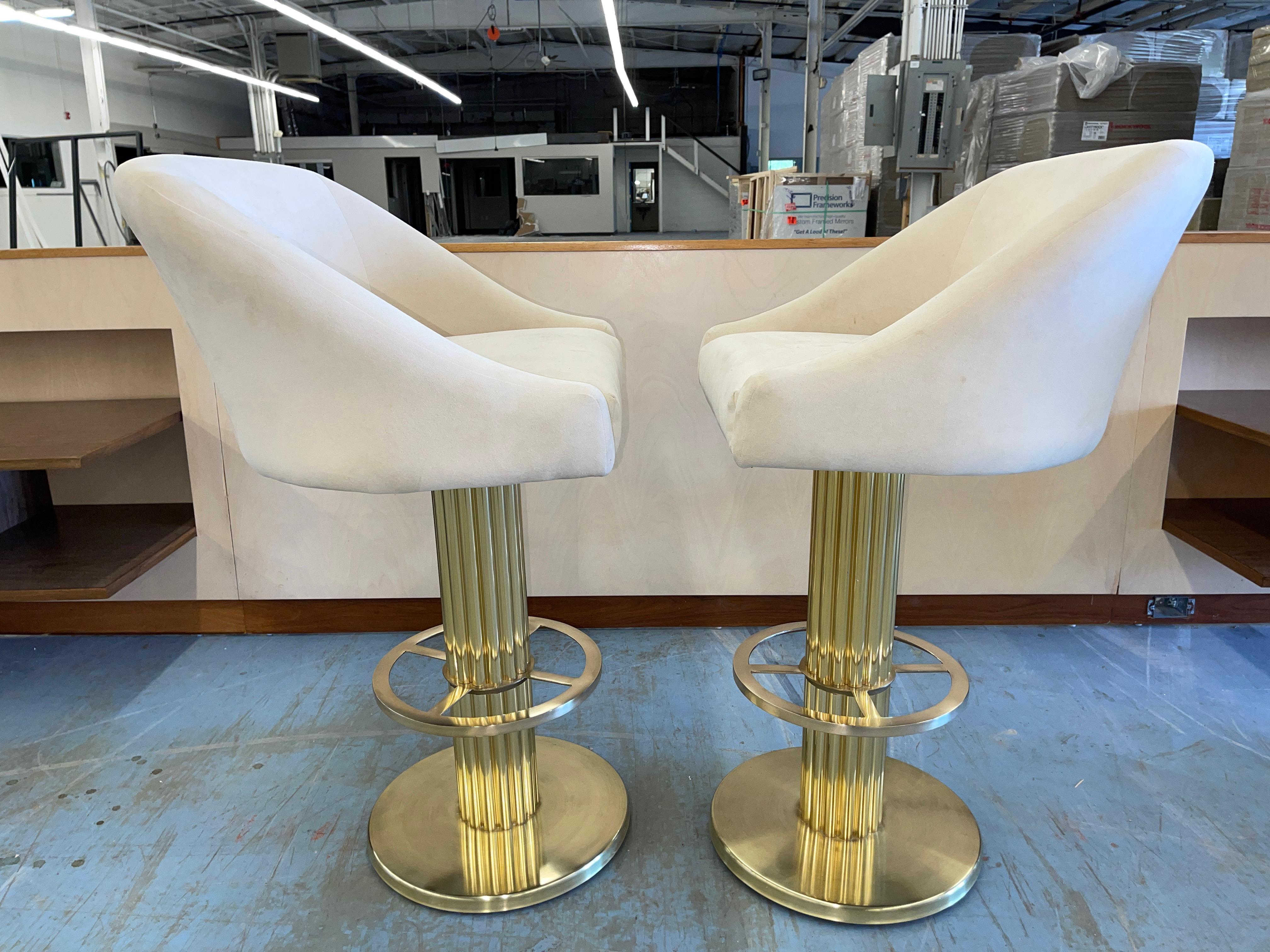 Pair of Design for Leisure Polished Brass Bar Stools 6