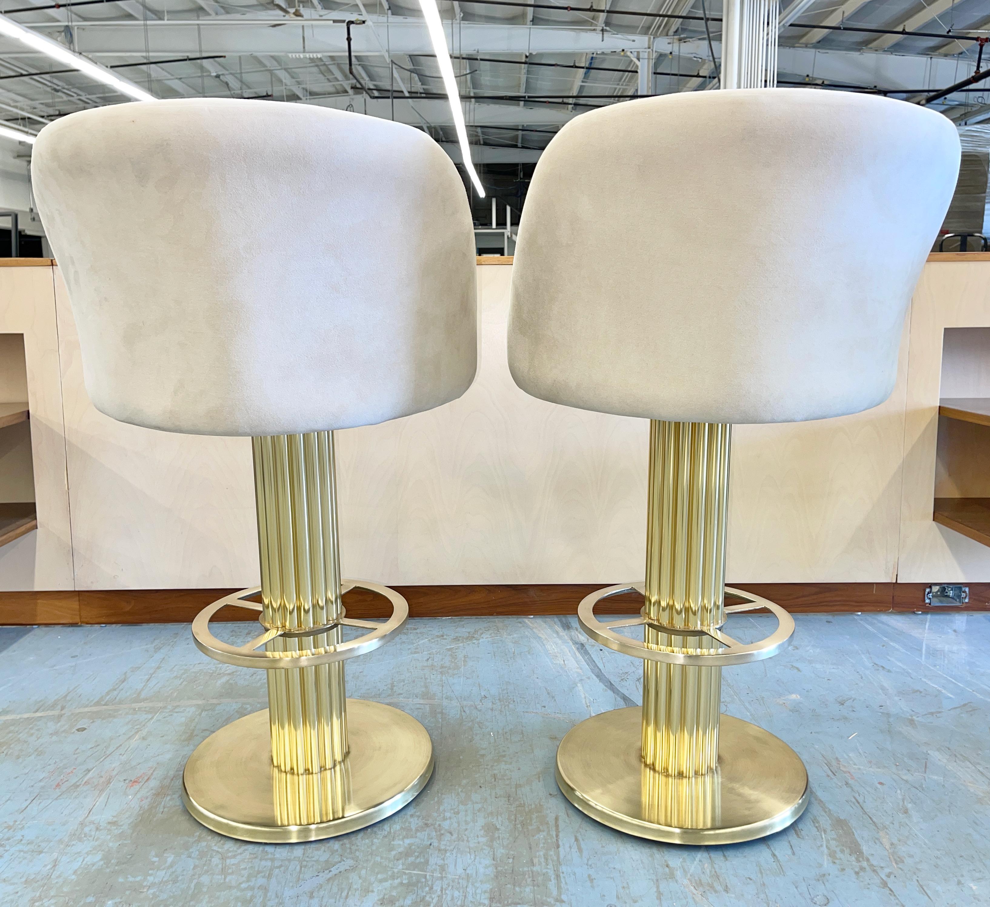 Pair of Design for Leisure Polished Brass Bar Stools 7