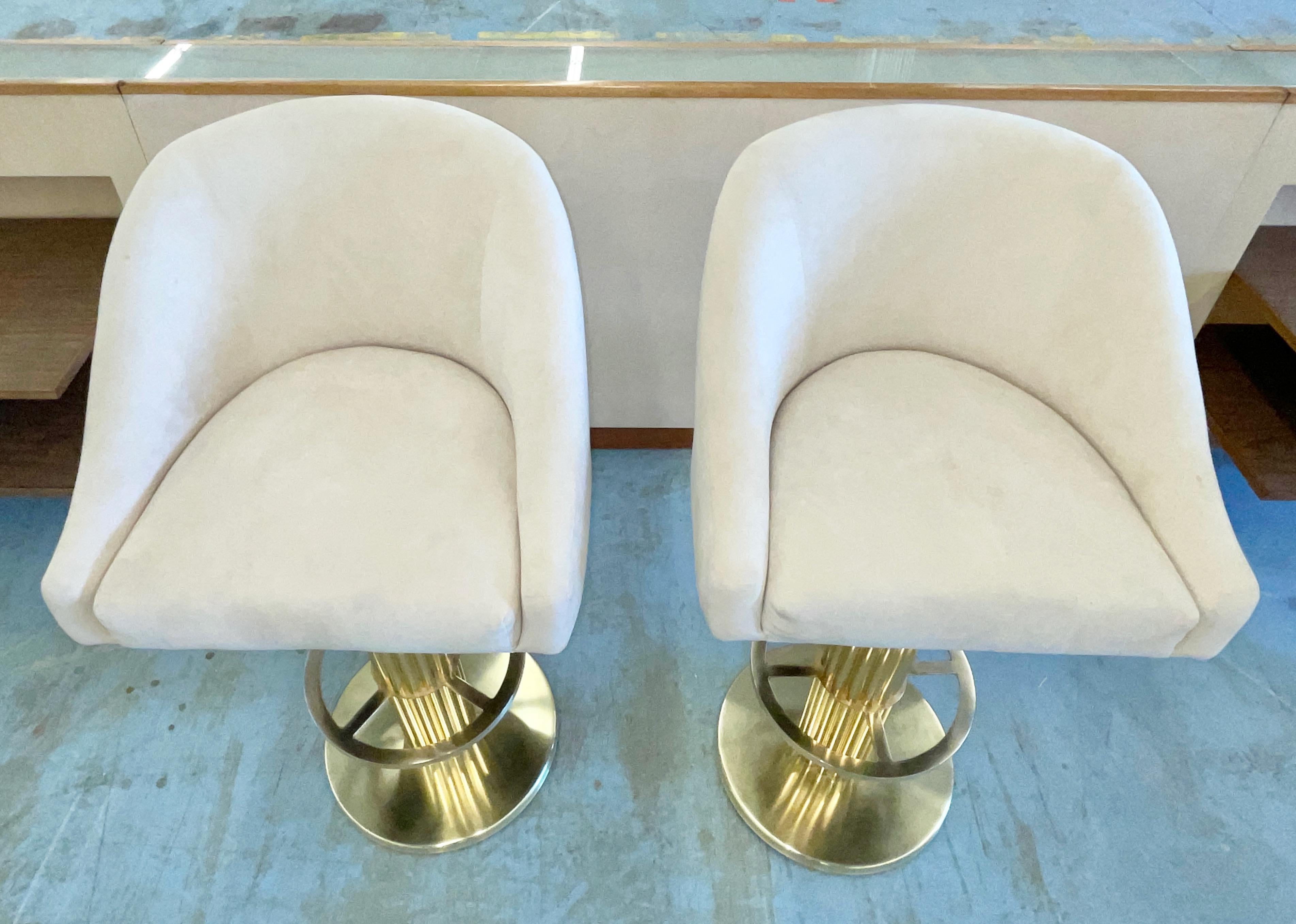 Late 20th Century Pair of Design for Leisure Polished Brass Bar Stools