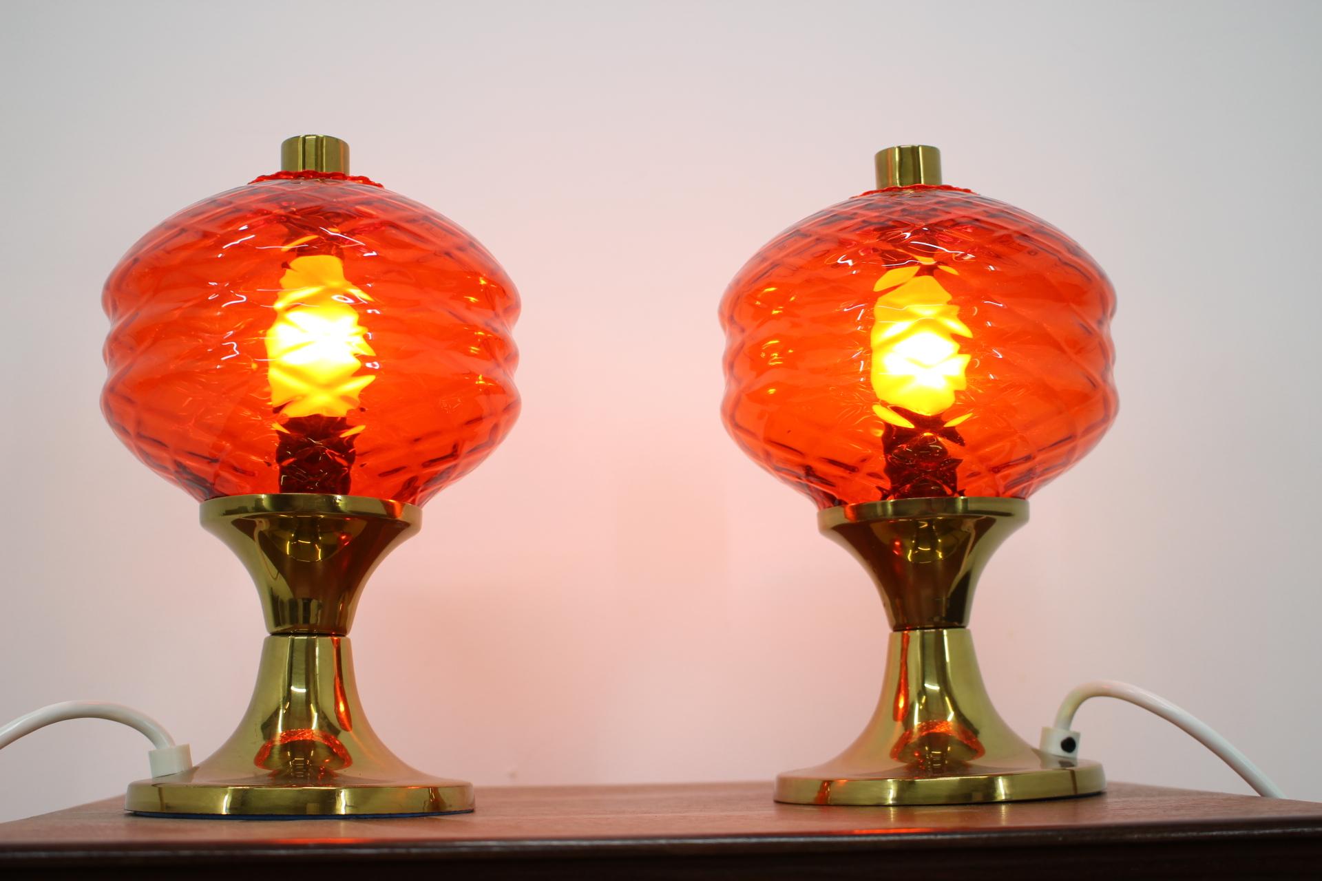Czech Pair of Design Glass Table Lamps, 1960s For Sale