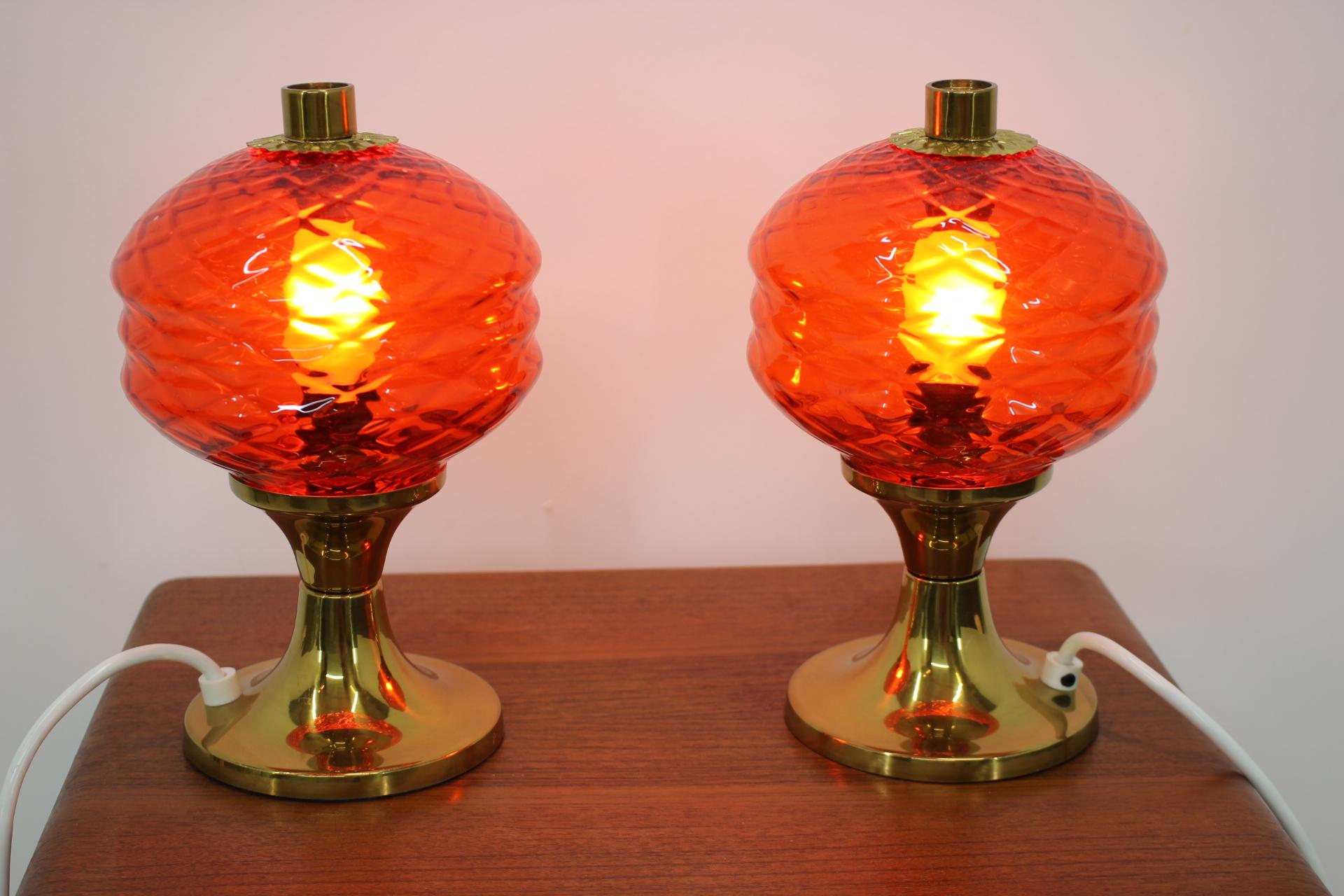 Pair of Design Glass Table Lamps, 1960s In Good Condition For Sale In Praha, CZ