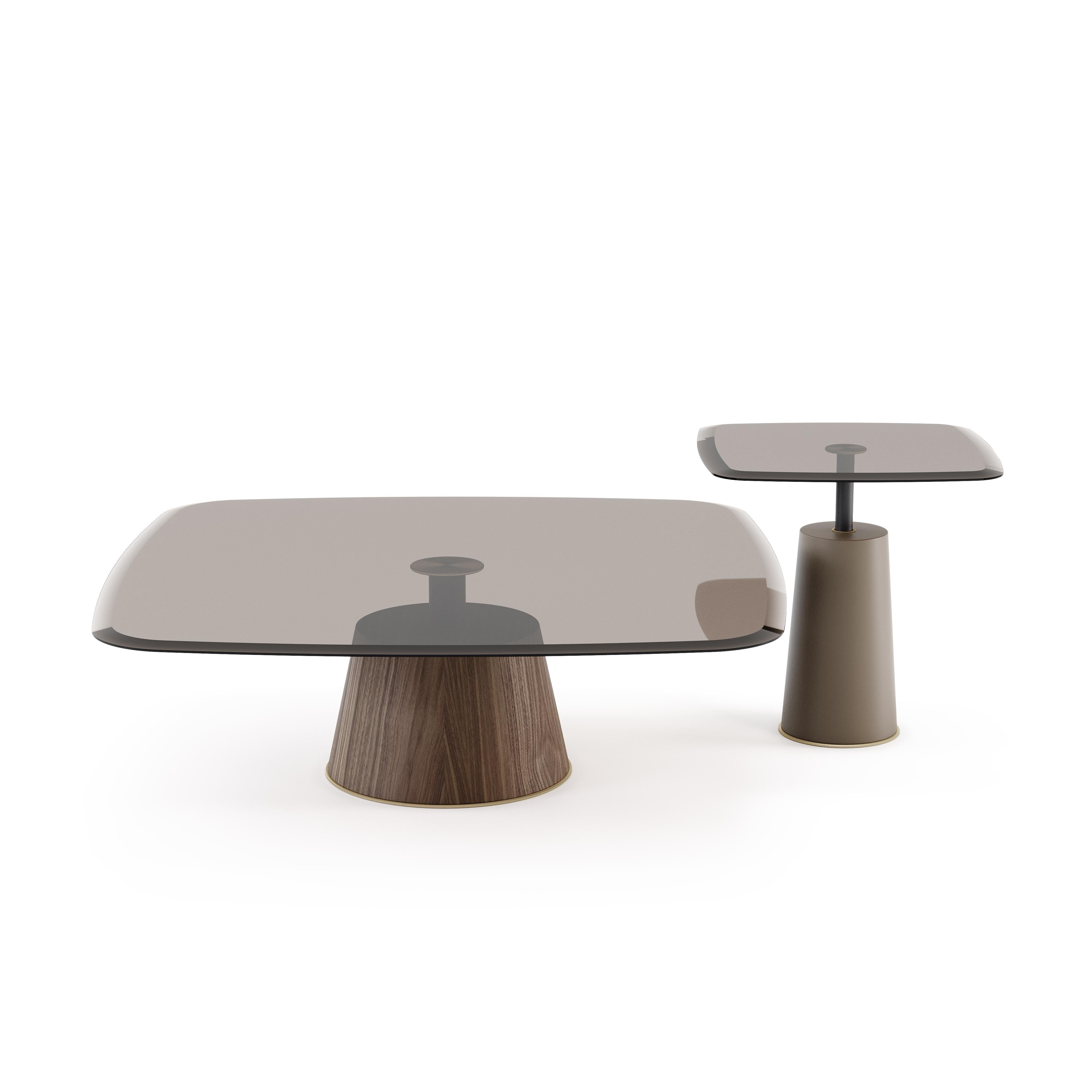 Portuguese Pair of Design Glass Wood Customisable Side Tables For Sale