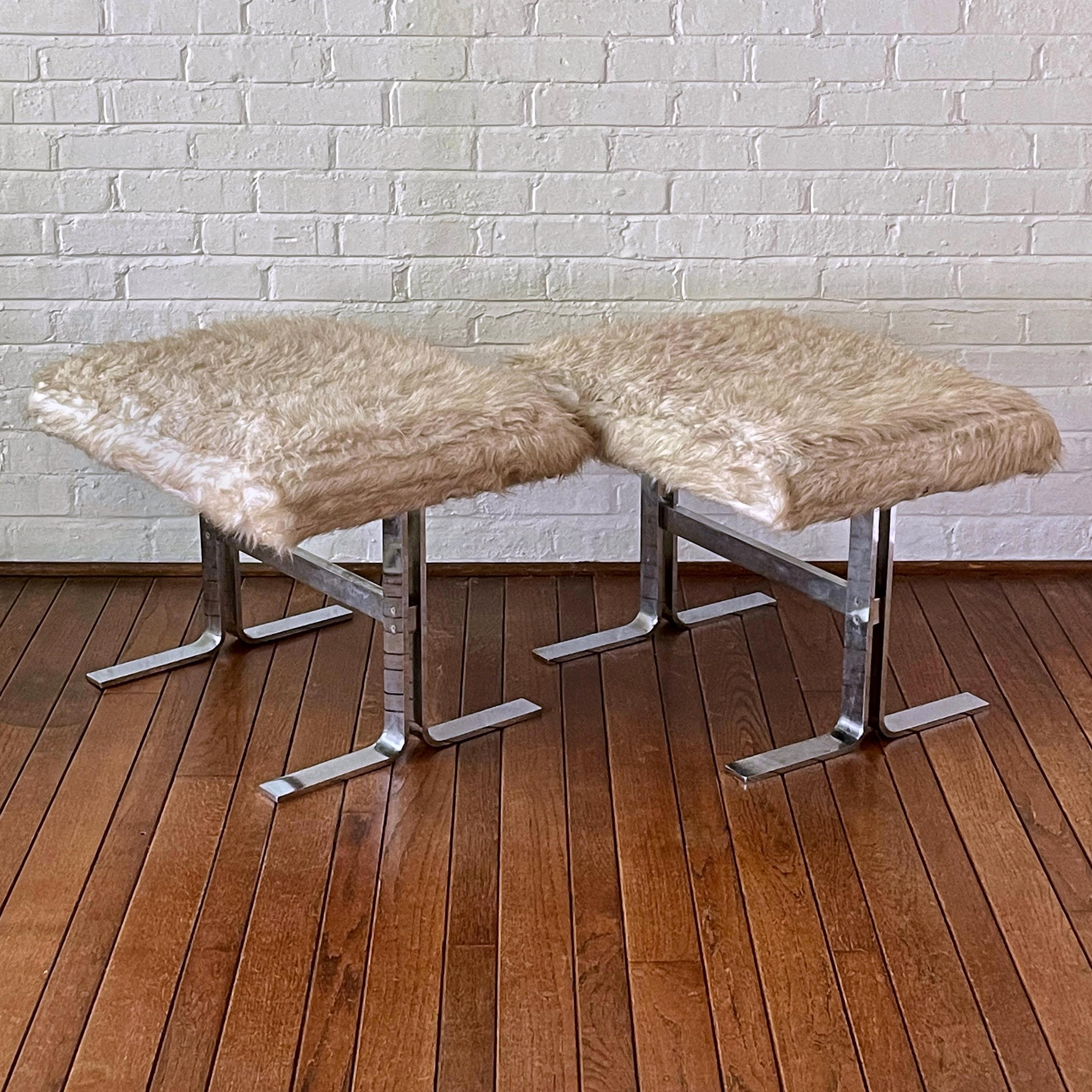 Steel Pair of Design Institute America Upholstered Benches