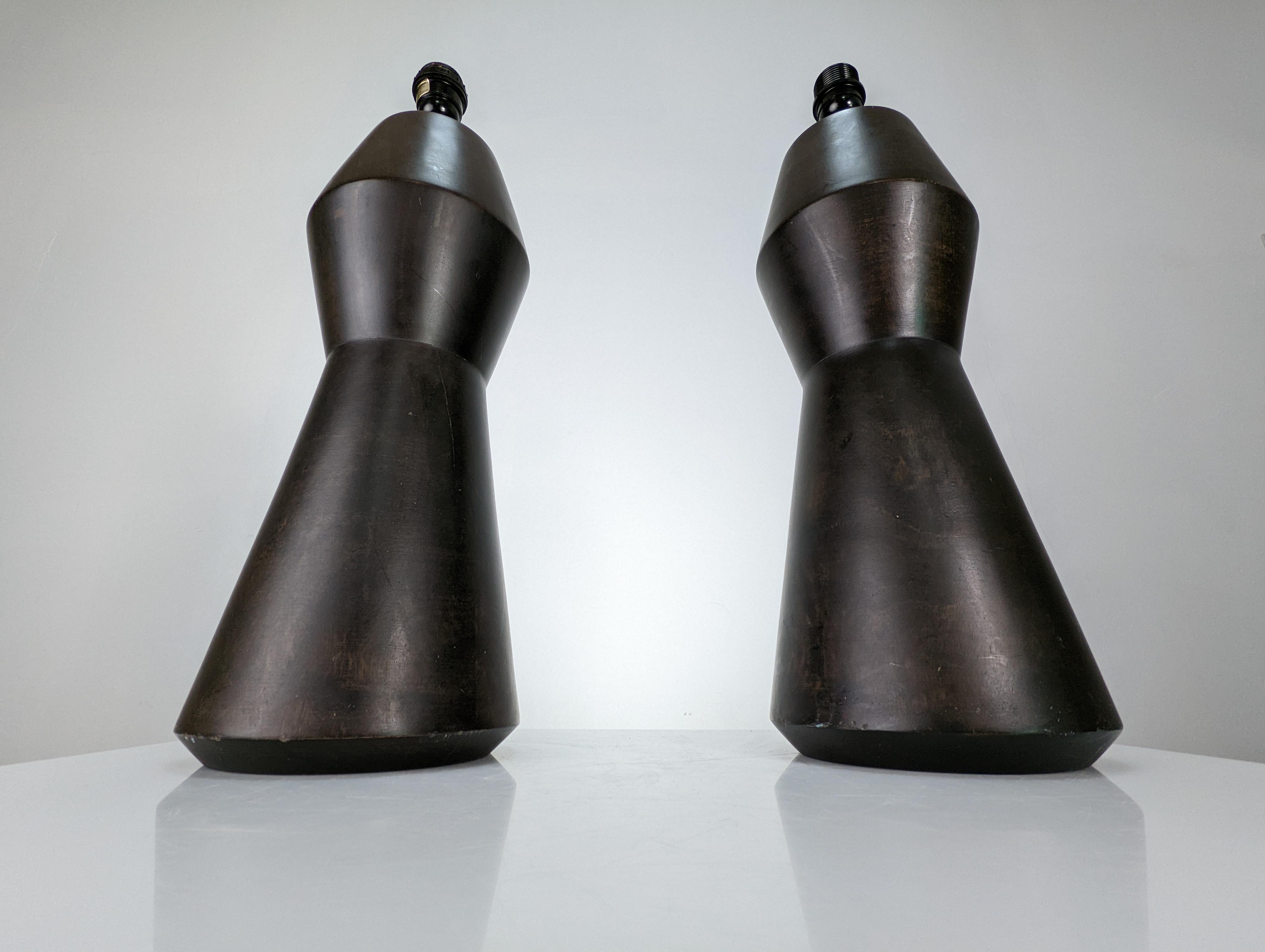 French Pair of Design Lamps in Wood by La Fibule France, 1980s