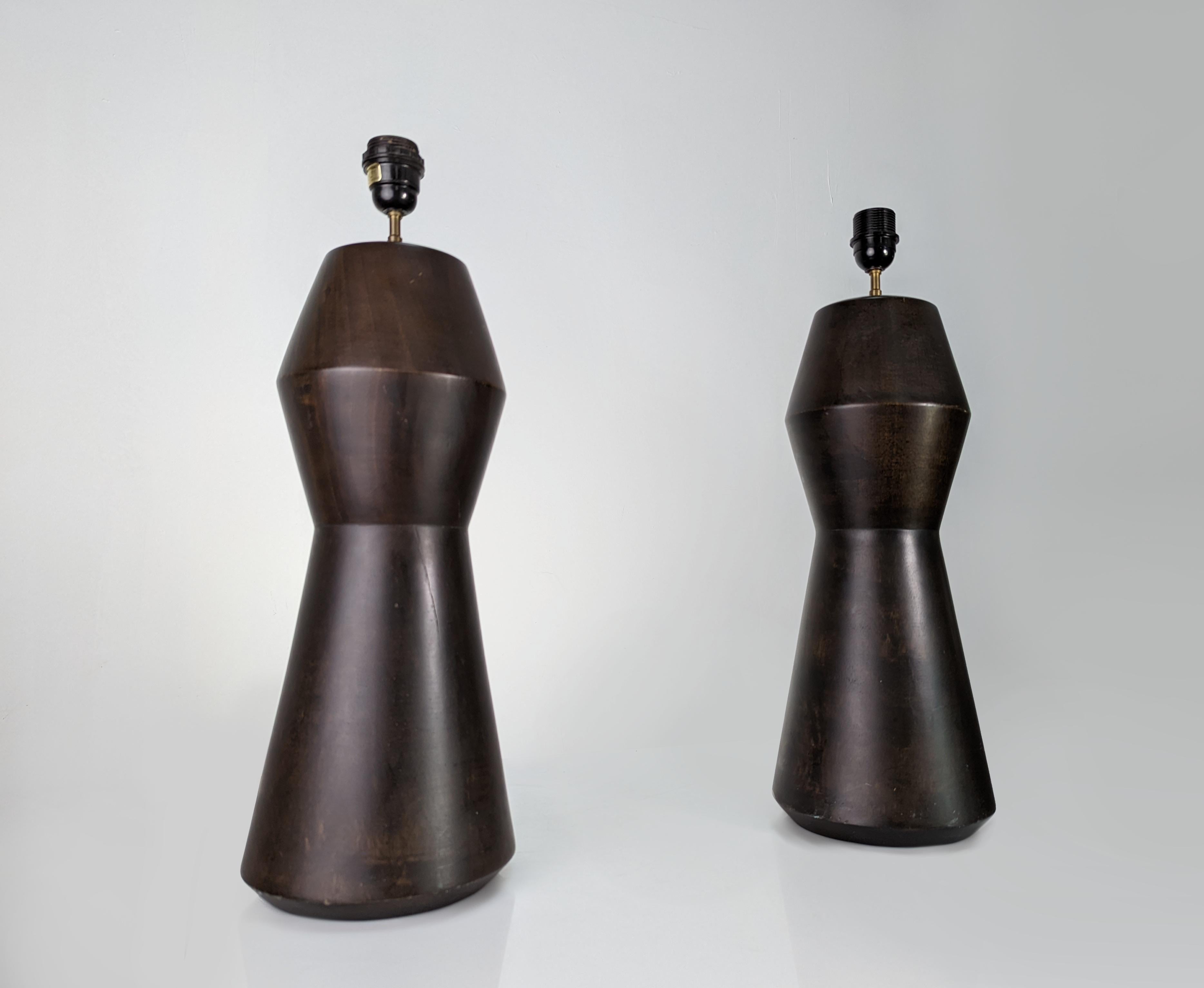 Pair of Design Lamps in Wood by La Fibule France, 1980s 2