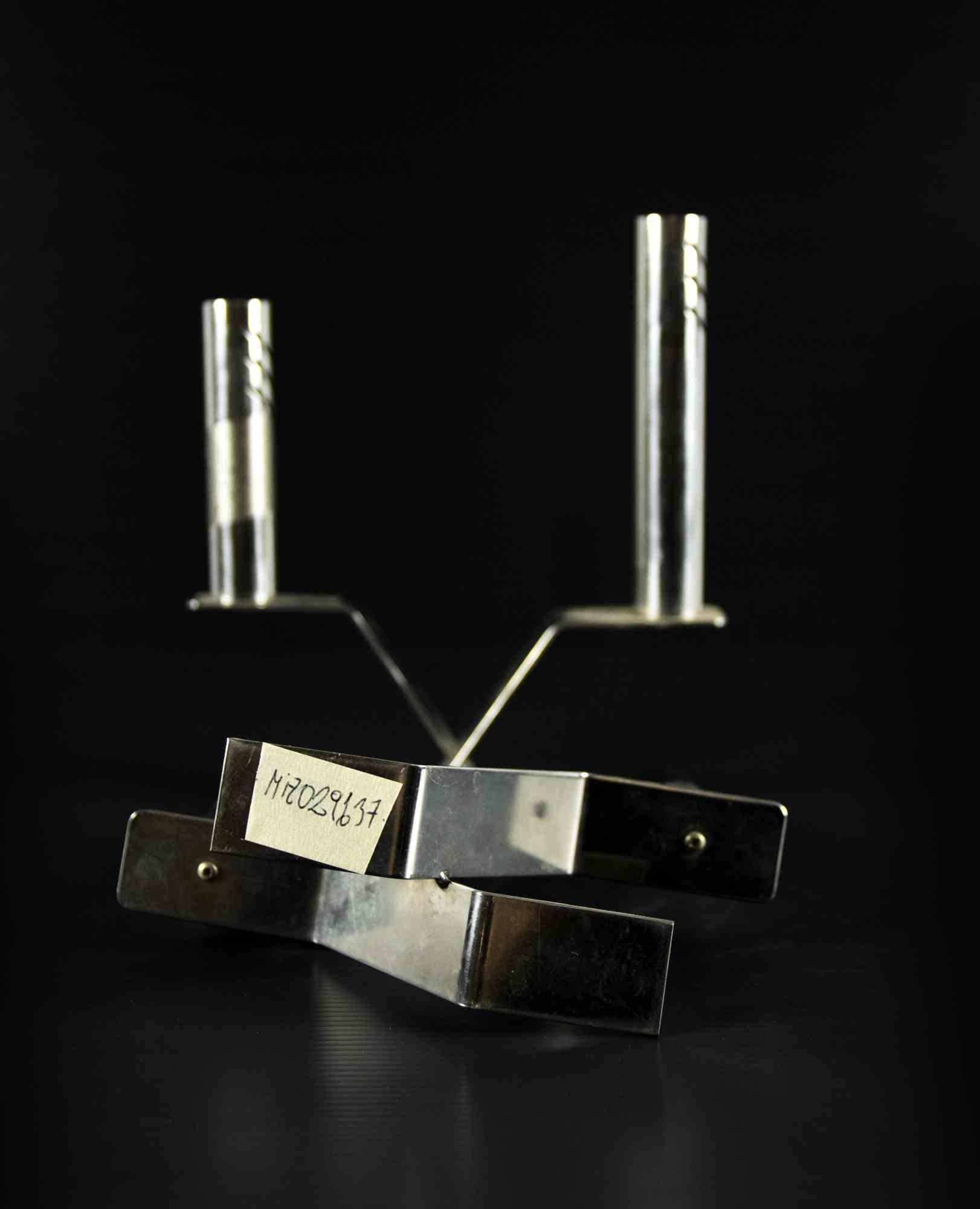 Pair of Design Metal Candlesticks, Made in Italy, Mid-20th Century In Good Condition For Sale In Roma, IT