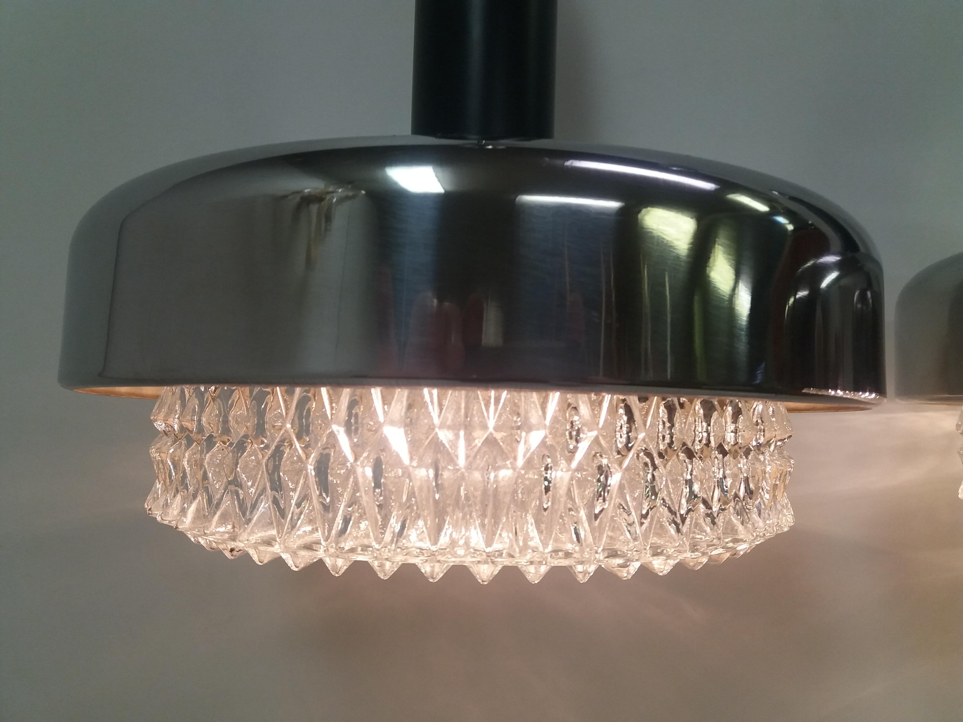 Pair of Design Metal Chandeliers, Napako/Ufo, 1970s In Good Condition For Sale In Praha, CZ