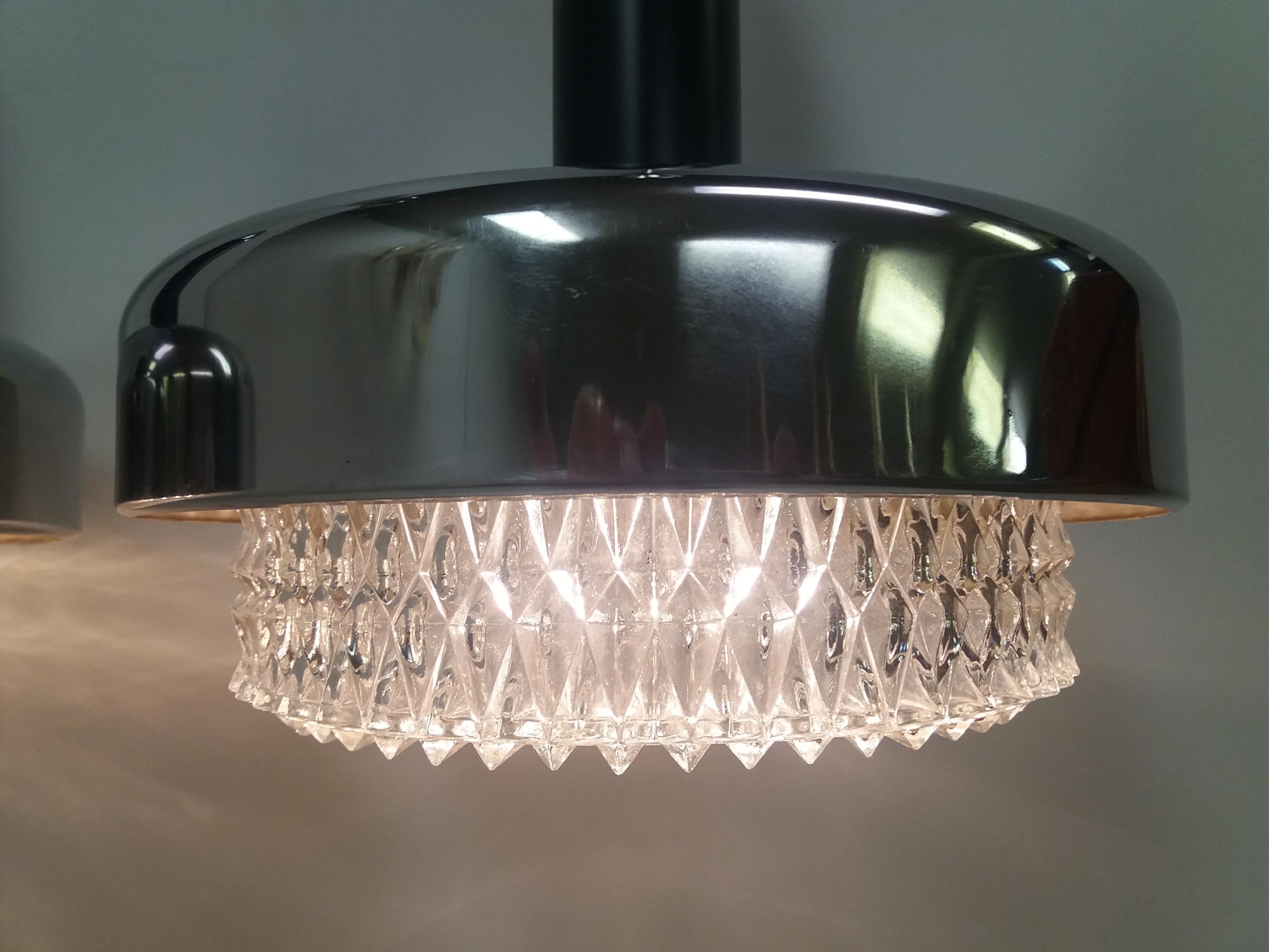 Late 20th Century Pair of Design Metal Chandeliers, Napako/Ufo, 1970s For Sale