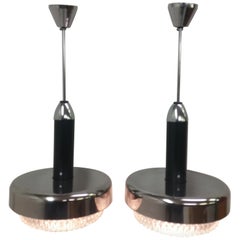 Vintage Pair of Design Metal Chandeliers, Napako/Ufo, 1970s