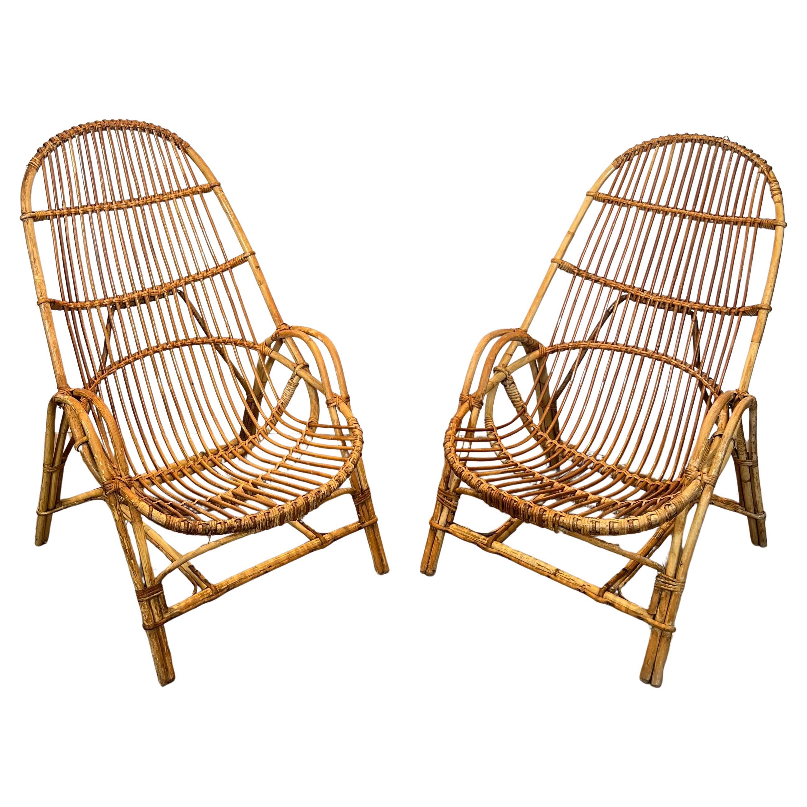 Paire de fauteuils design en rotin