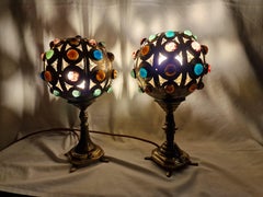 Pair of Design table lamps, gem stone oriental style, brass, Mid-Century, Italy