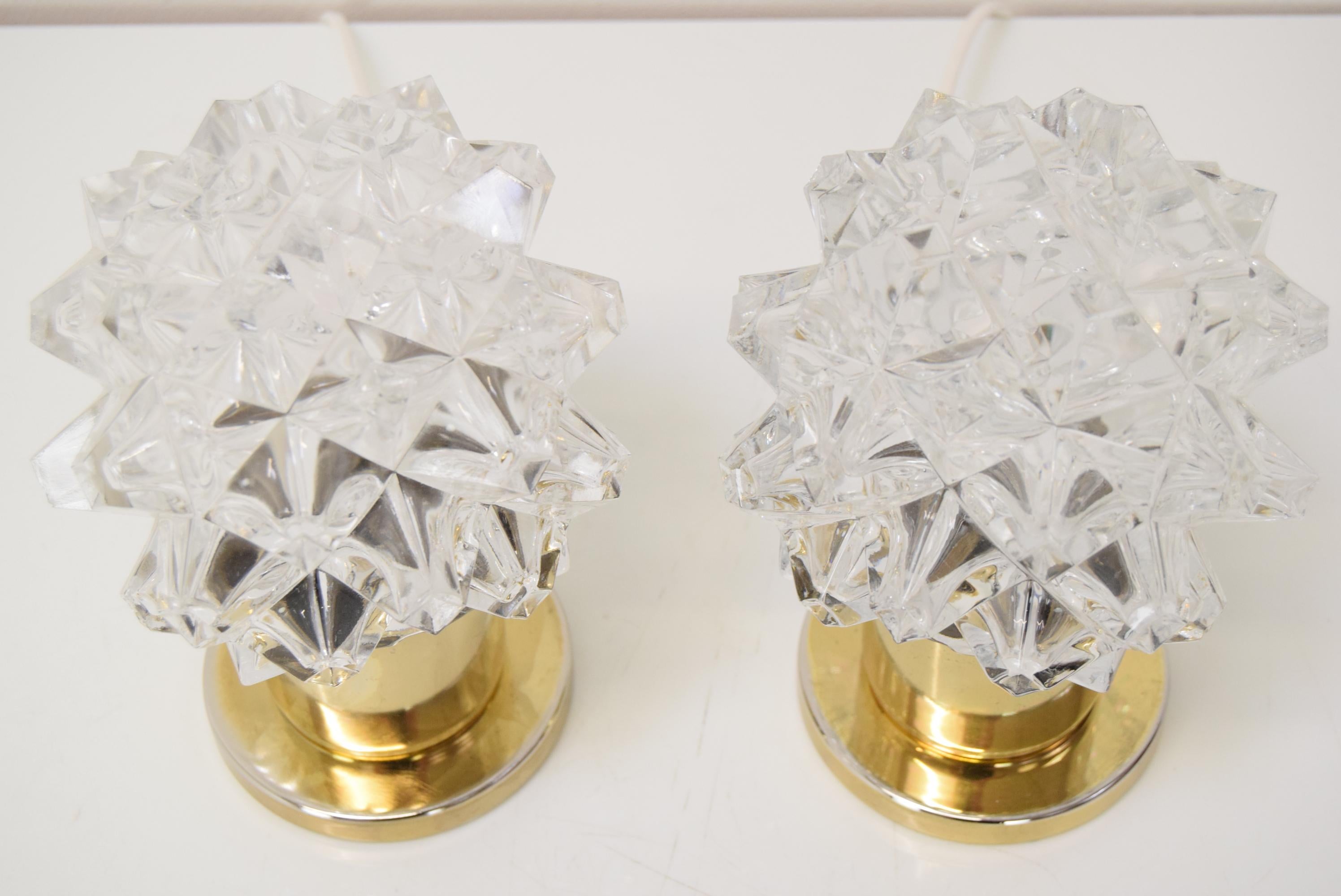 Czech Pair of Design Table or Wall Lamps by Preciosa, Kamenicky Senov, 1960's. For Sale
