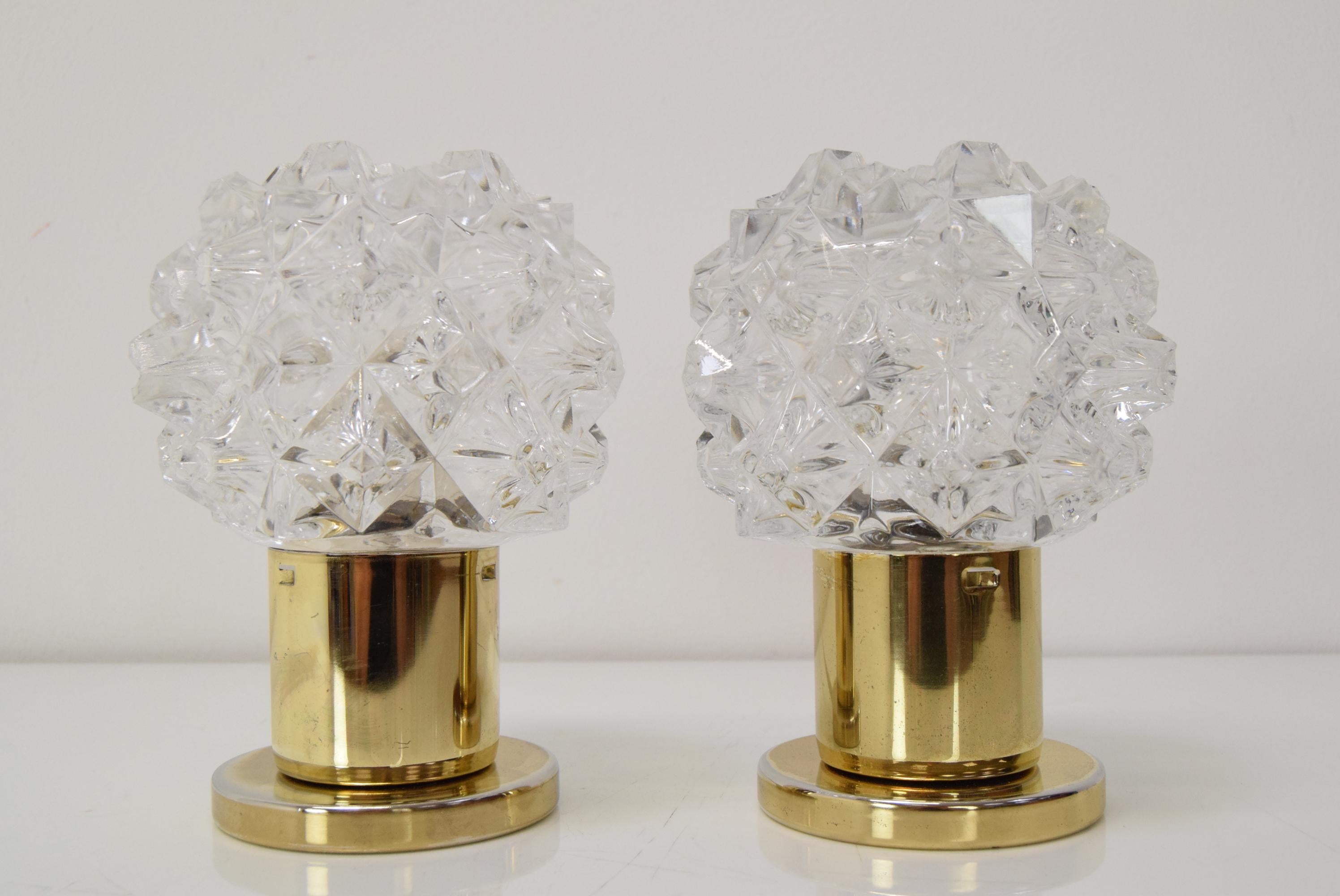 Brass Pair of Design Table or Wall Lamps by Preciosa, Kamenicky Senov, 1960's. For Sale