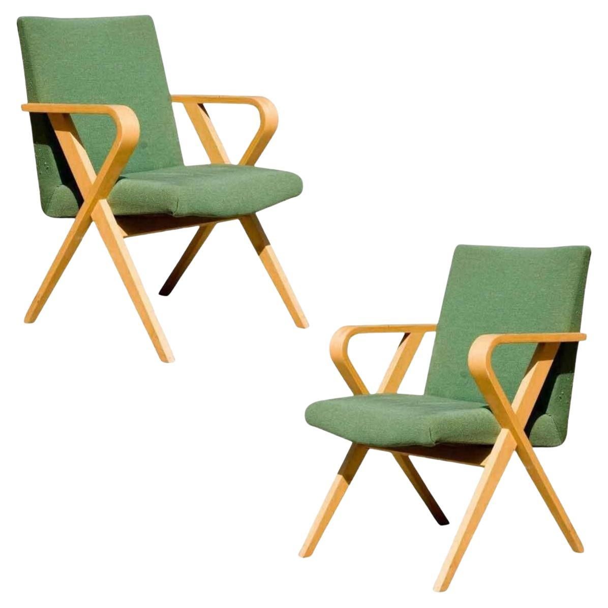 Pair of Designed Thonet Bentwood Upholstered Armchairs by Henry Glass For Sale