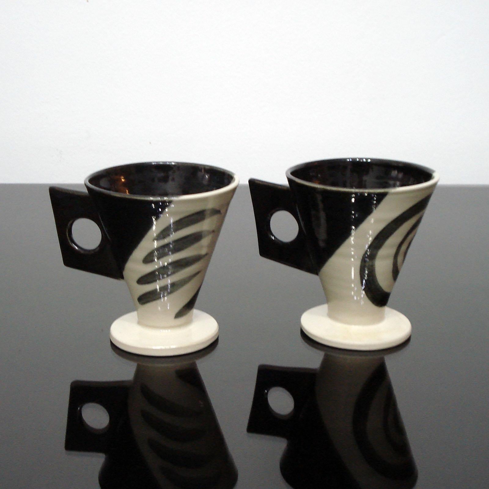 Glazed Pair of Designer Ceramic Mugs, Sweden, 1990s