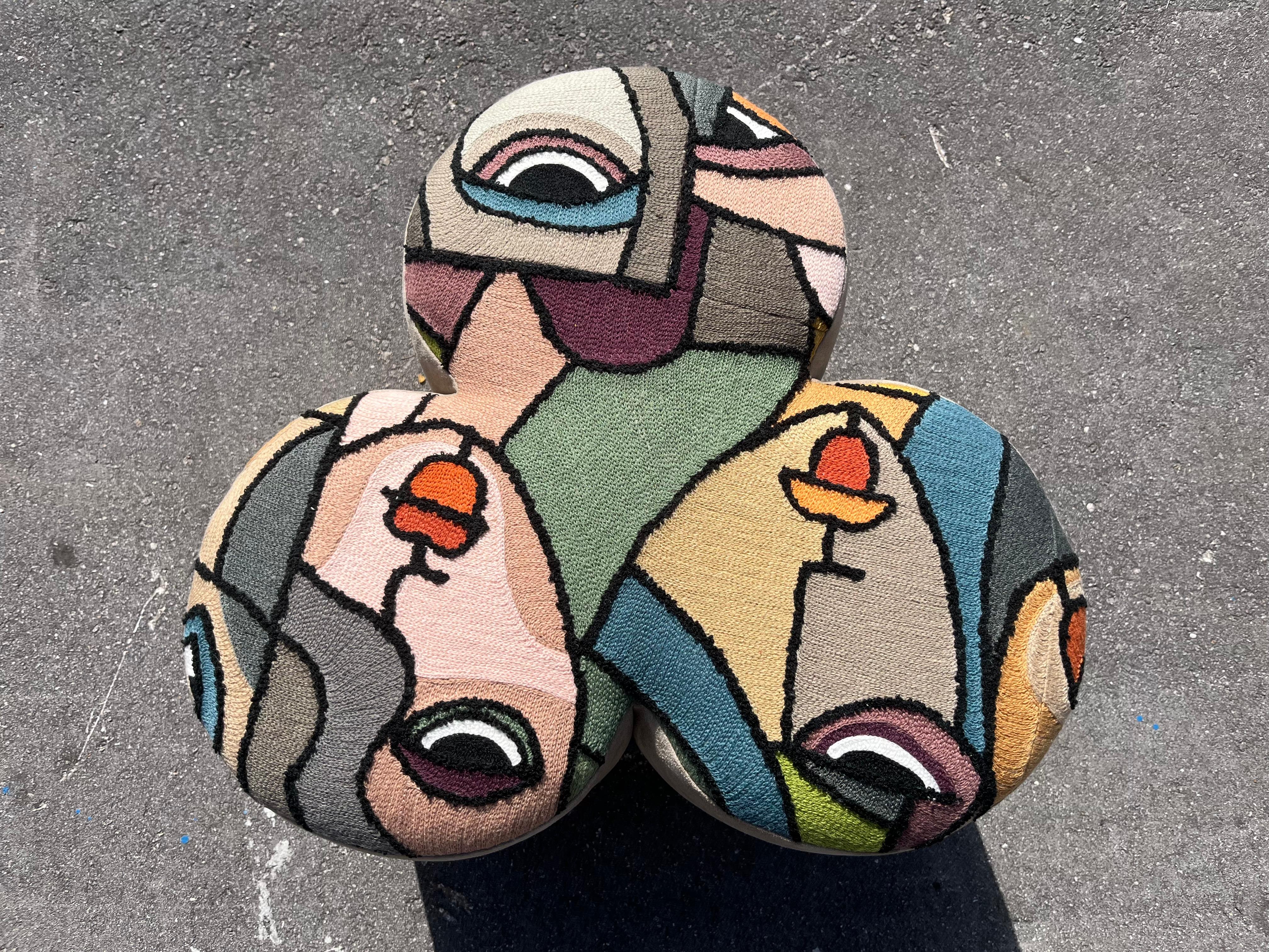 Pair of Designer Poufs, Stools, Ottomans, Patchwork Fabric, Italy For Sale 10