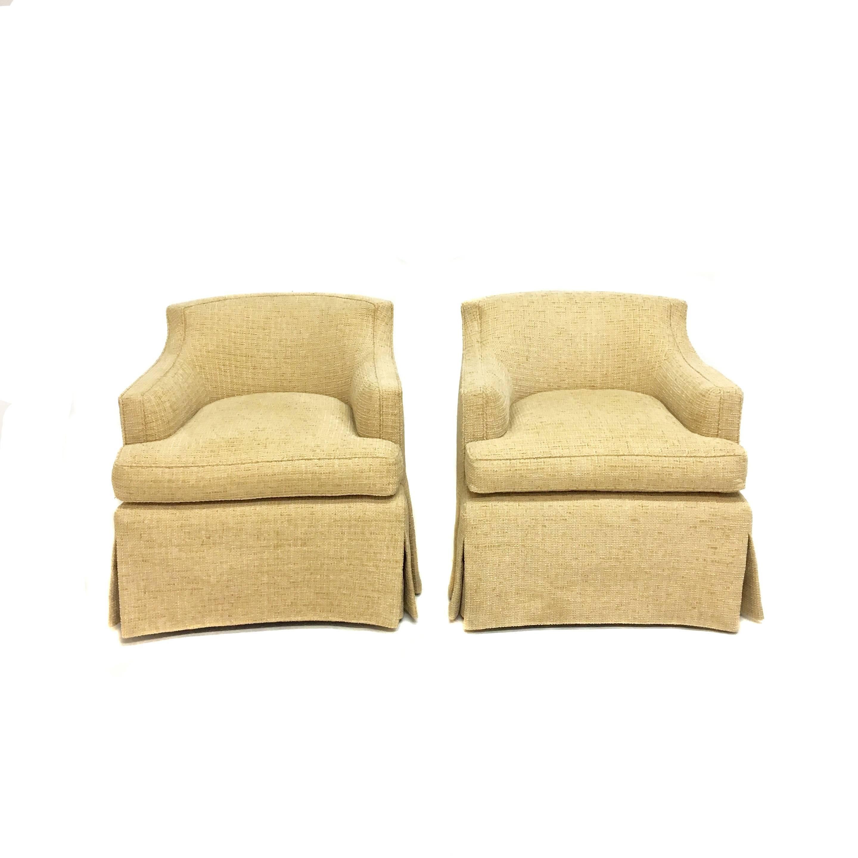 Upholstery Pair of Designer Upholstered Swivel Club Chairs