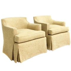 Pair of Designer Upholstered Swivel Club Chairs