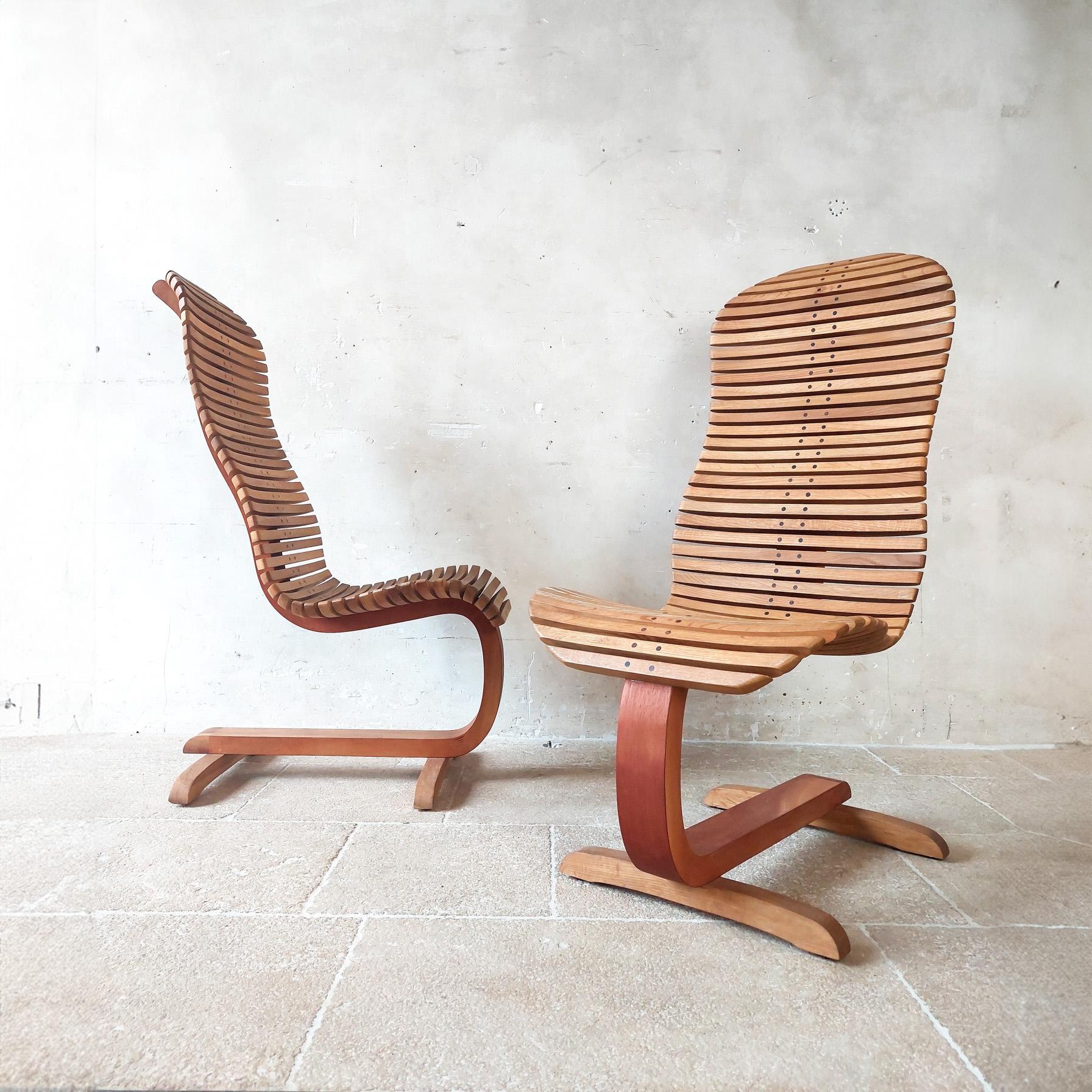 Pair of Designer Wooden Lounge Chairs 4