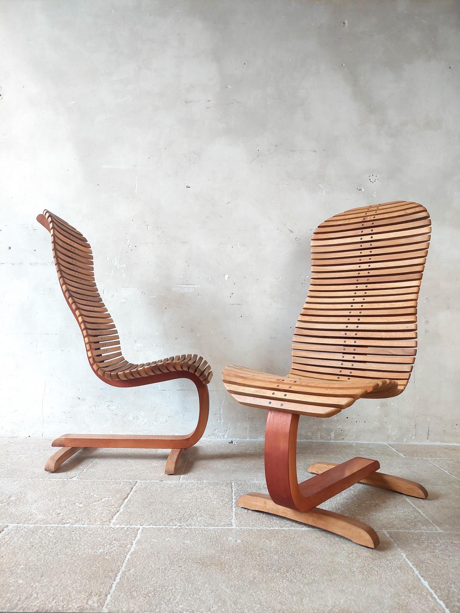 Pair of Designer Wooden Lounge Chairs 5