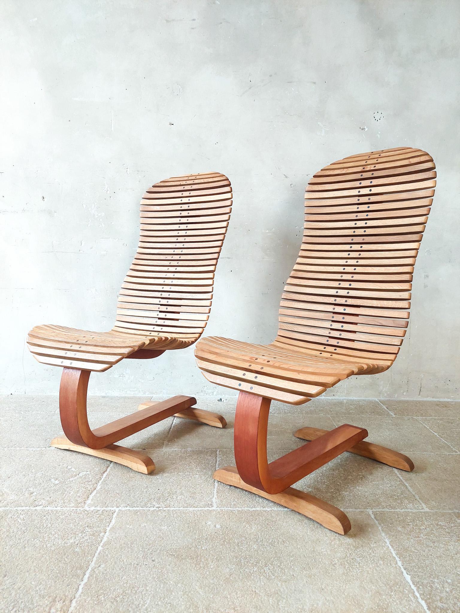 Pair of Designer Wooden Lounge Chairs 6