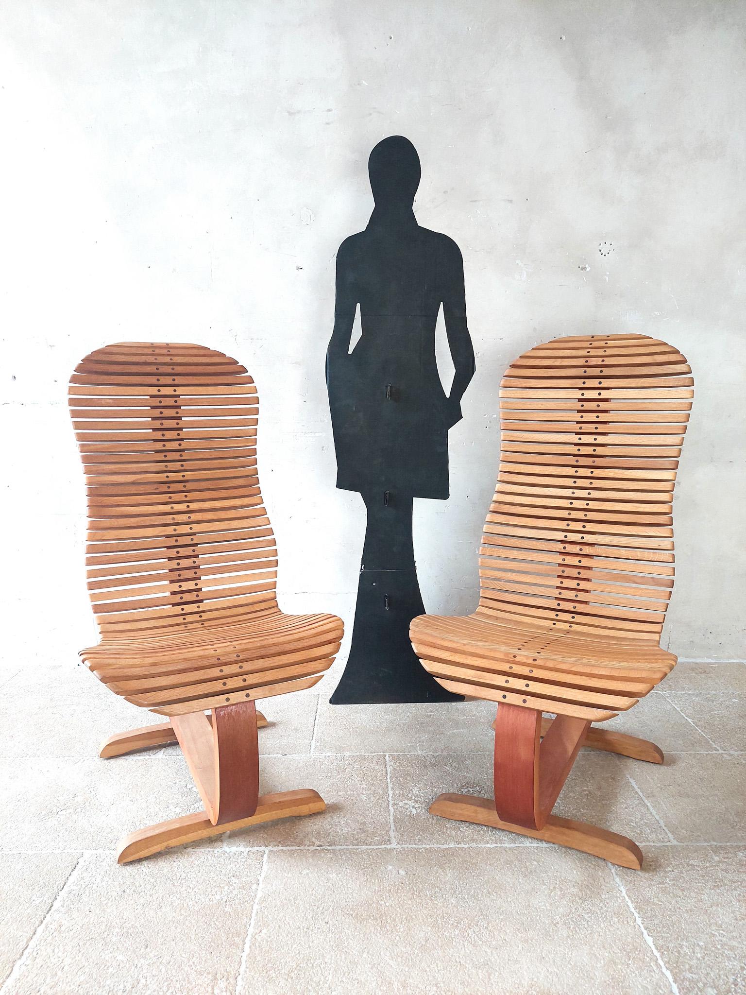Greek Pair of Designer Wooden Lounge Chairs